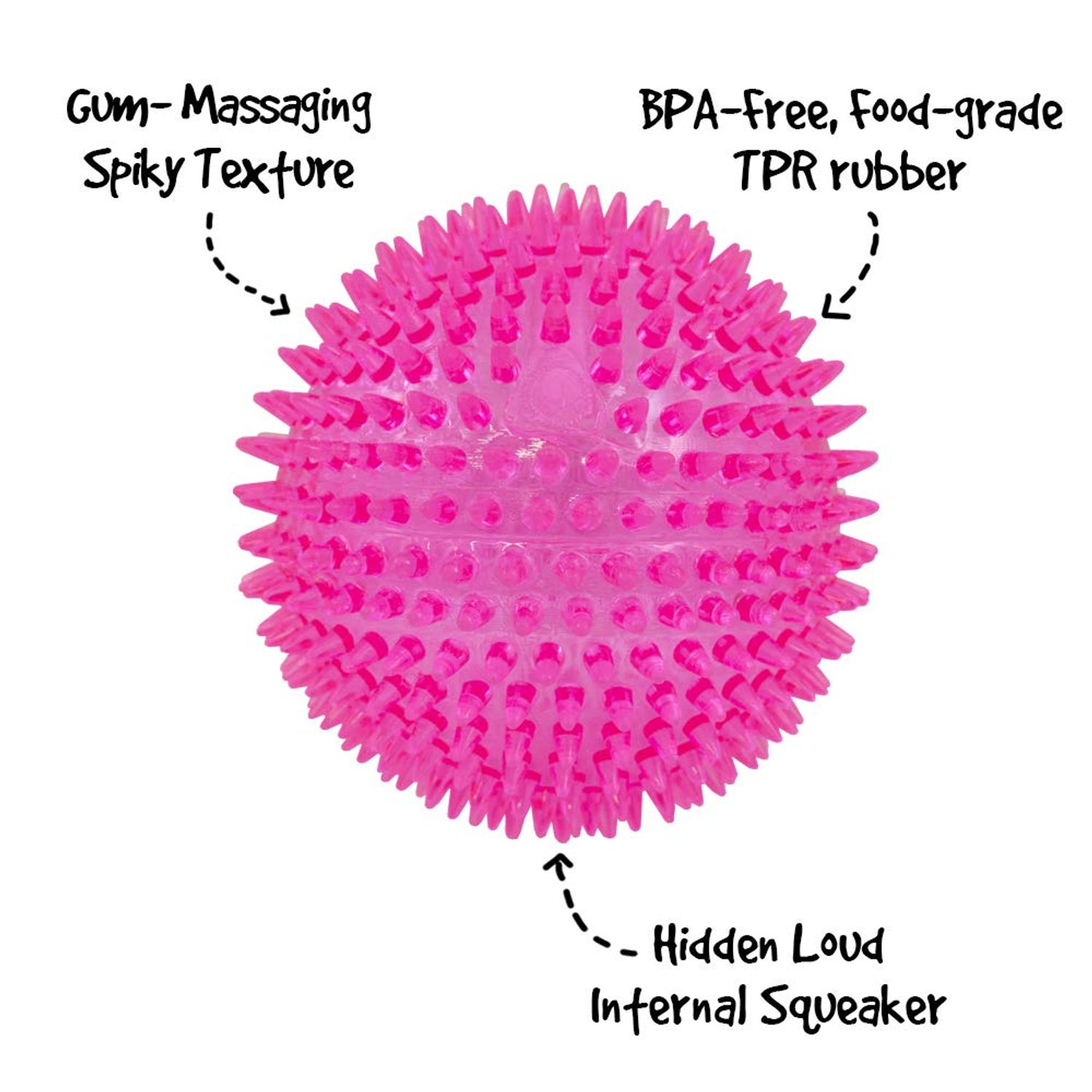 Gnawsome™ 4.5” Spiky Squeaker Ball Dog Toy - Extra Large, Cleans Teeth and Promotes Good Dental and Gum Health for Your Pet, Colors will vary, 4.5"