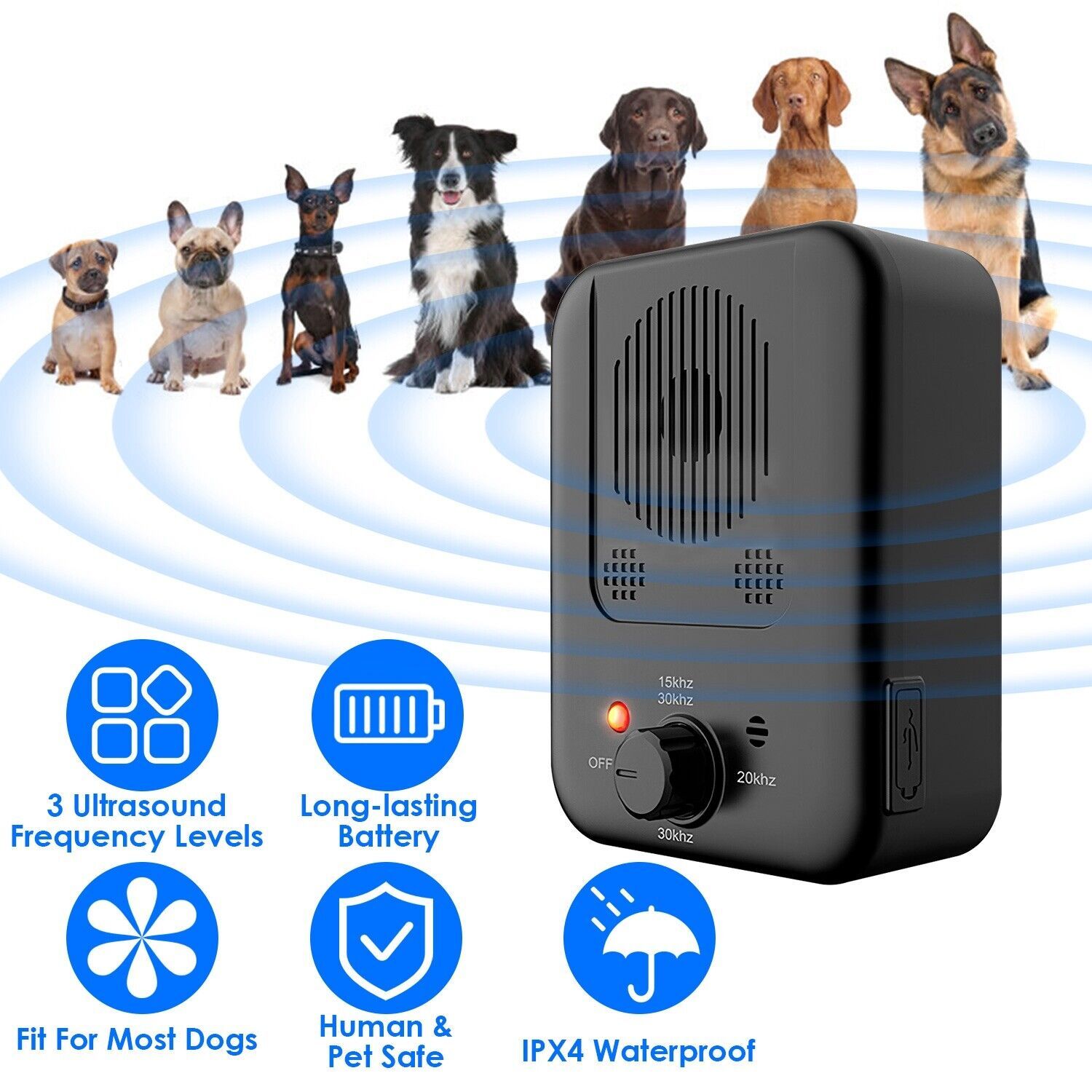 26.2Feet Ultrasonic Anti-Barking Device Dog Bark Control Sonic Silencer Outdoor