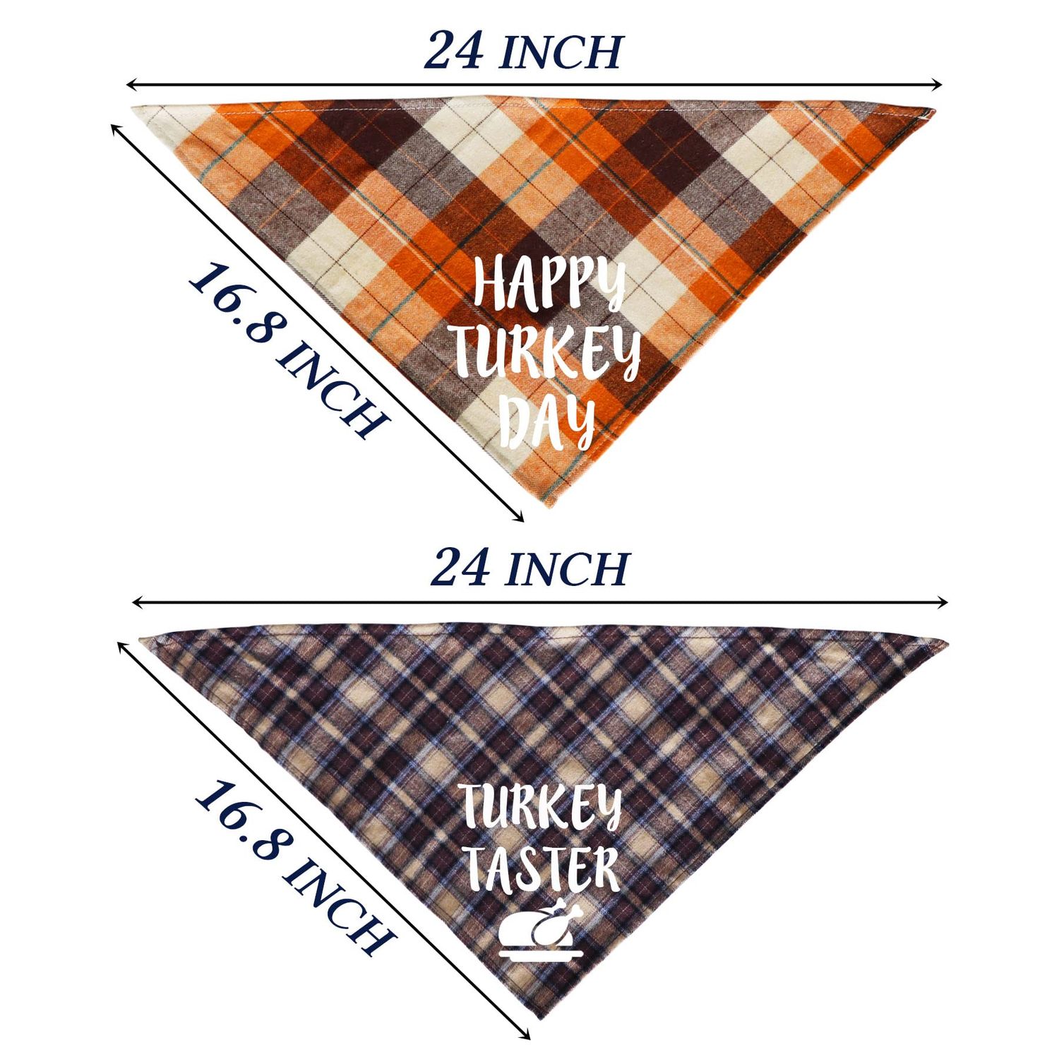 STMK Thanksgiving Day Dog Bandanas, 2 Pack Holiday Fall Plaid Dog Bandanas Scarf for Holiday Fall Halloween Thanksgiving Day Dog Puppy Costume (Turkey Taster & Happy Turkey Day)