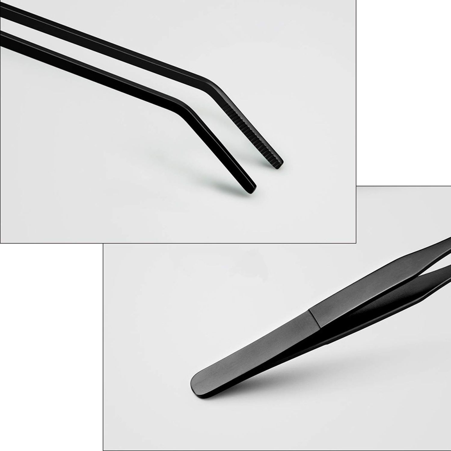 FRUTA Aquarium Tweezers Stainless Steel Straight and Curved Tweezer with Carbonation Protection Coating Against Rust Extra Long Reptiles Feeding Tongs Tools for Aquatic Tank Plants, 10.6 inch, Black