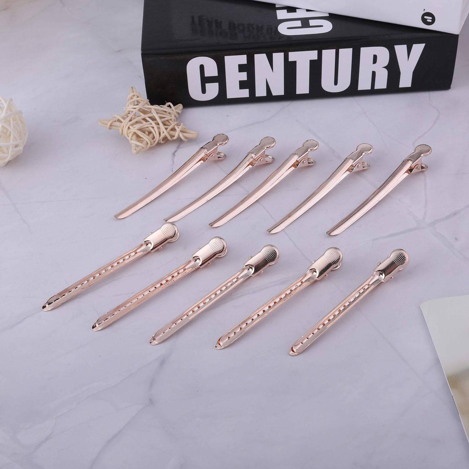 Elcoho 24 Pieces Alligator Hair Clips Duck Bill Hair Clips Rustproof Metal Hair Clips with Holes for Curl Styling Sectioning Clips, Rose Gold