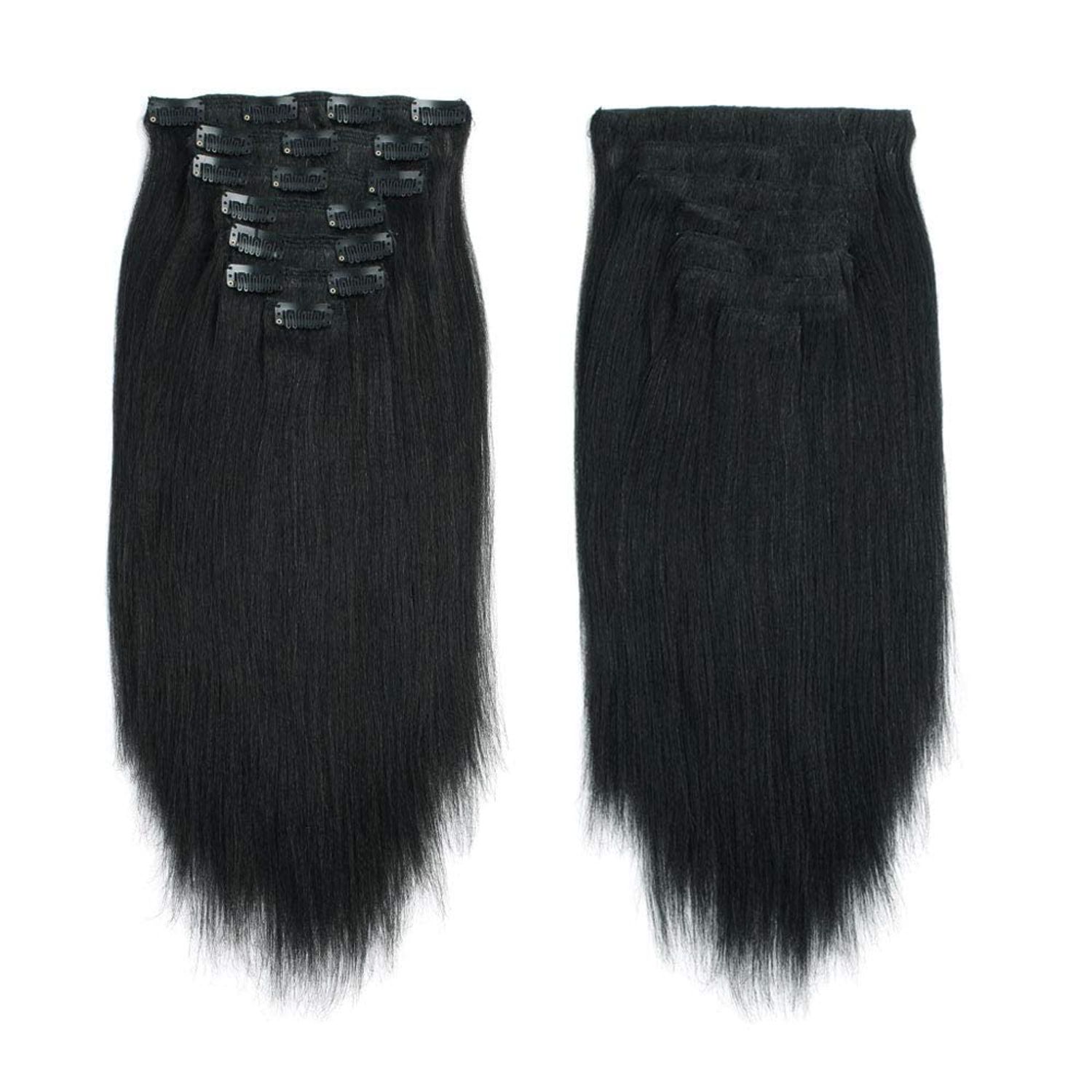 Yaki Straight Clip Ins Black Hair Extensions Clip in Extensions For Black Women Yaki Straight Curly Remy Real Hair Clip in Human Hair Extensions 7PCS/Set 16Inch 120Gram