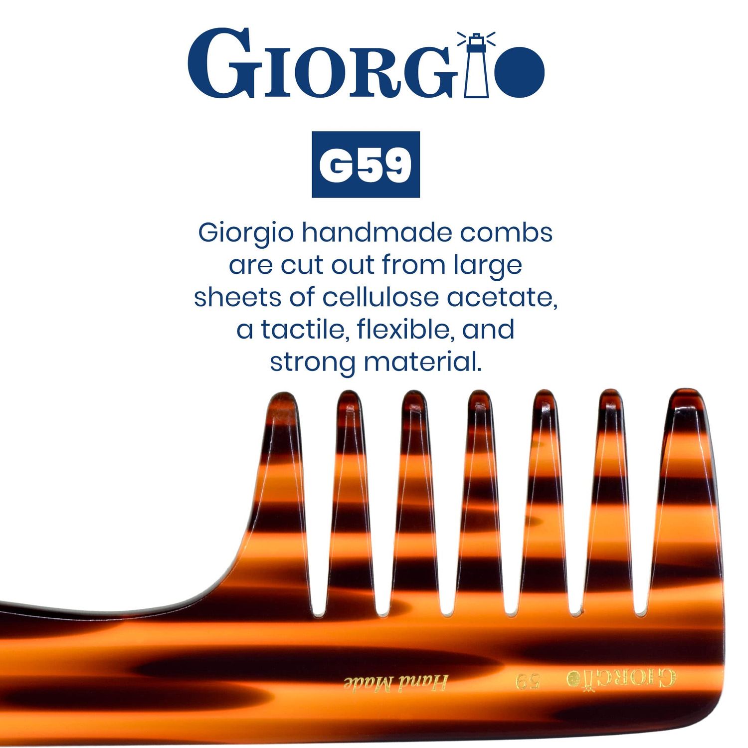 Giorgio G59 Extra Wide Tooth Detangler Comb (6.5") Large Tooth Comb with Handle for Thick, Wavy, or Curly Hair. Travel Hair Comb for dry or Wet Hair, Handmade Wet Comb Saw-Cut and Hand Polished