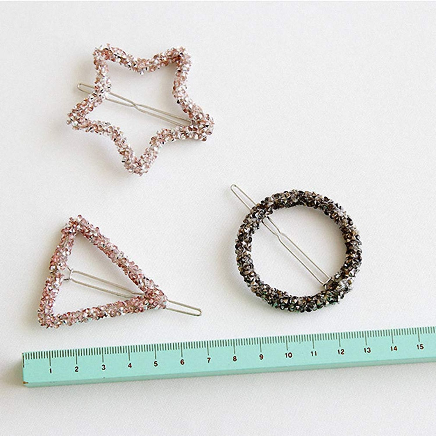 Giwotu 1 pc Crystal Rhinestones Hairpin Star Triangle Round Shape Women Hair Clips Barrettes Hair Accessories Round Silver