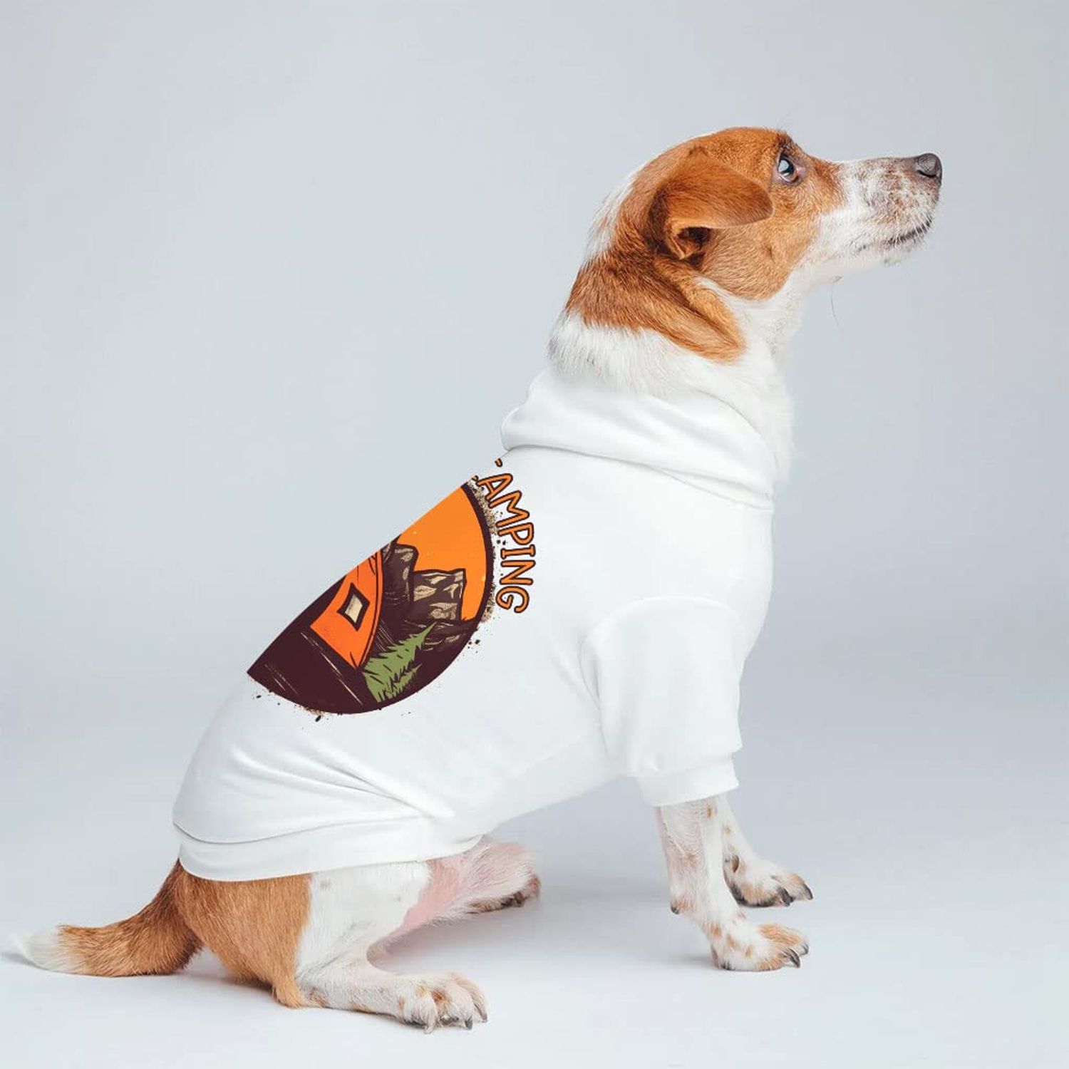 Let's Go Camping Dog Hoodie - Tent Dog Coat - Camping Dog Clothing - Gray, 2XL