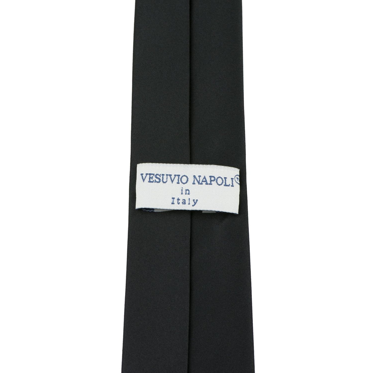Vesuvio Napoli PreTied SKINNY Men's Neck Tie Solid BLACK Narrow Zipper Necktie
