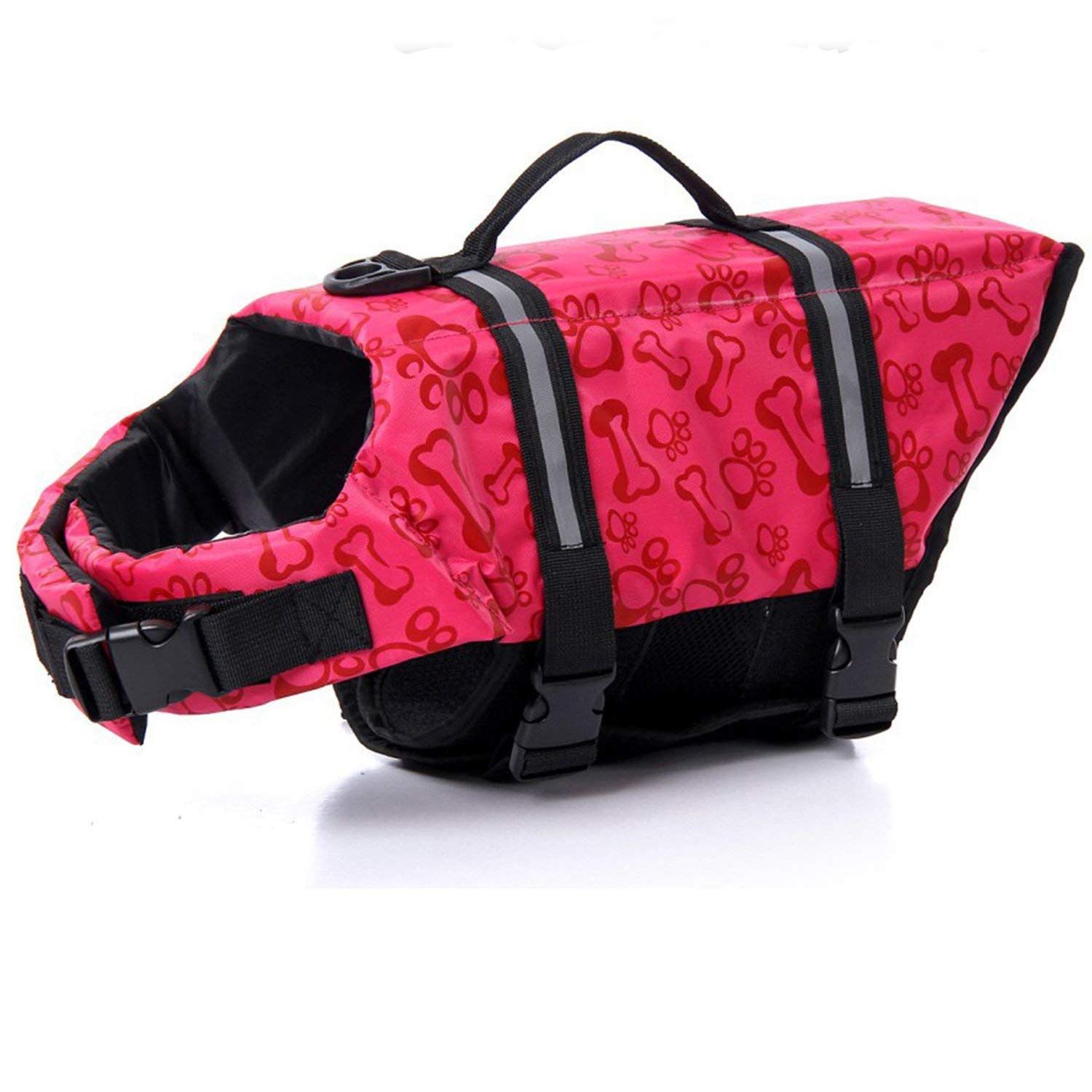 HAOCOO Dog Life Jacket Vest Saver Safety Swimsuit Preserver with Reflective Stripes/Adjustable Belt Dogs?Pink Bone,M