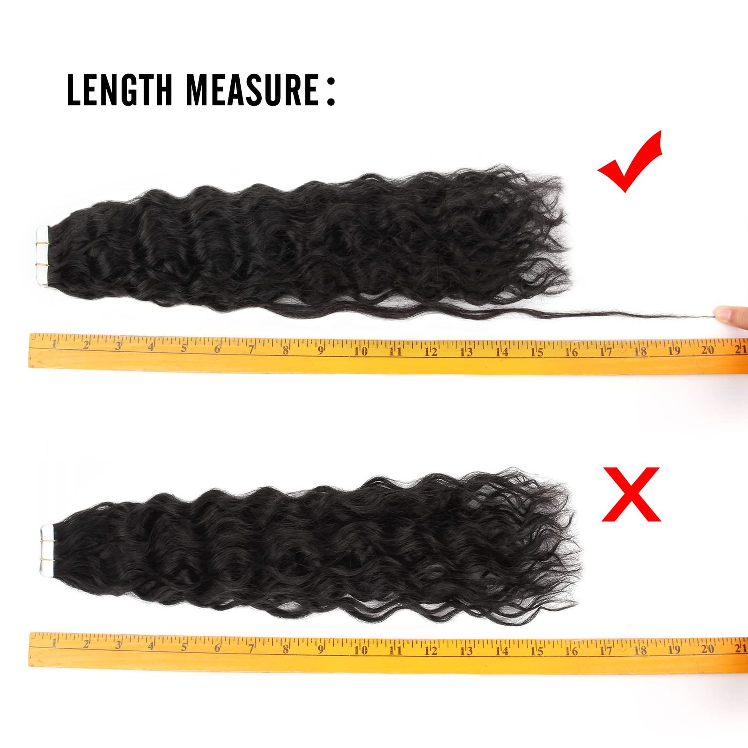 ABH AMAZINGBEAUTY HAIR Remi Seamless Curly Tape in Hair Extensions 4b Semi-permanent Double Sided Tape on Extensions Jet Black 18 Inch 50 Gram 20pcs