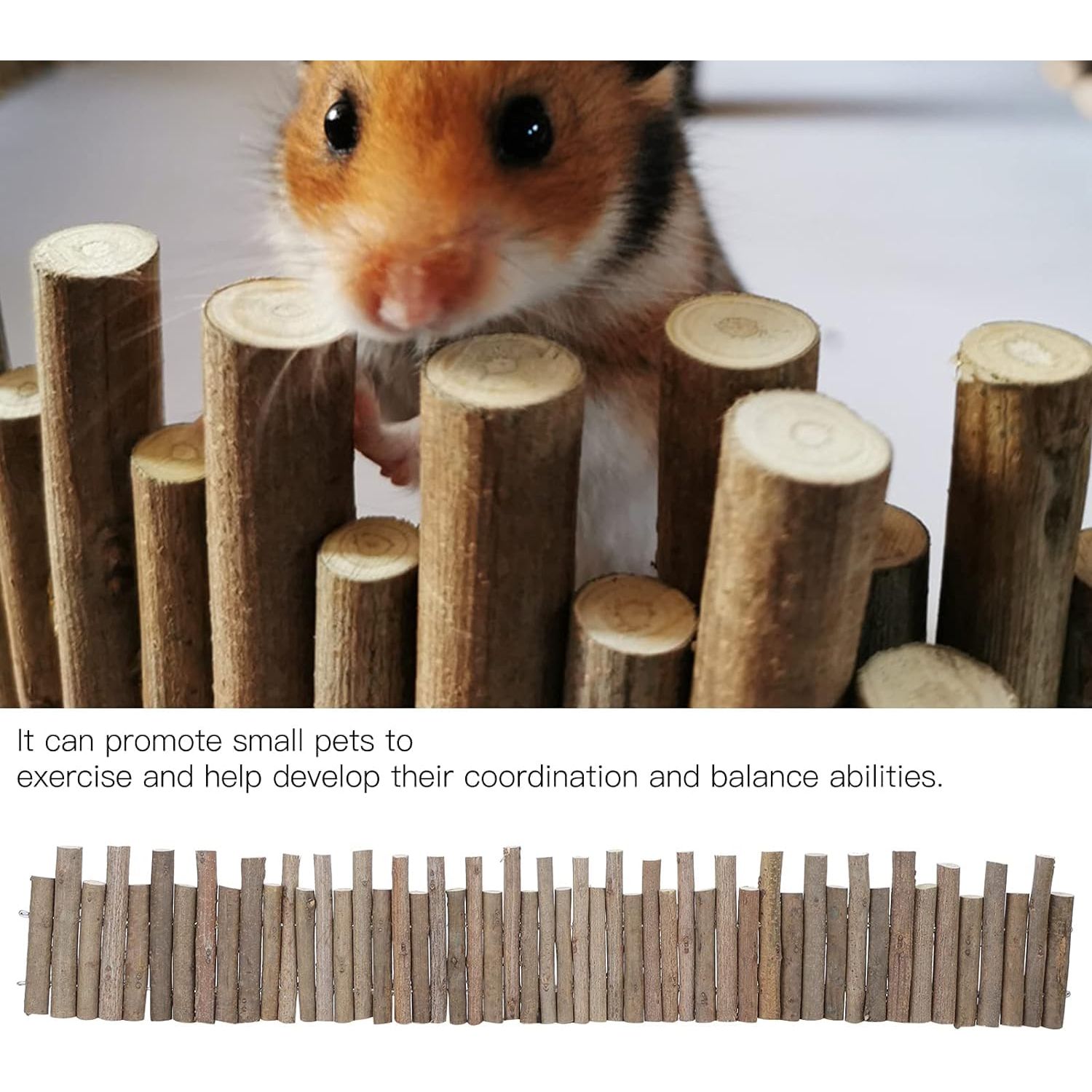 Haosie Flexible Hamster Wooden Bridge, 23.6In Hamster Fence, Hamster Cage Decor and Platforms, Hamster Cage Accessories (23.6In)