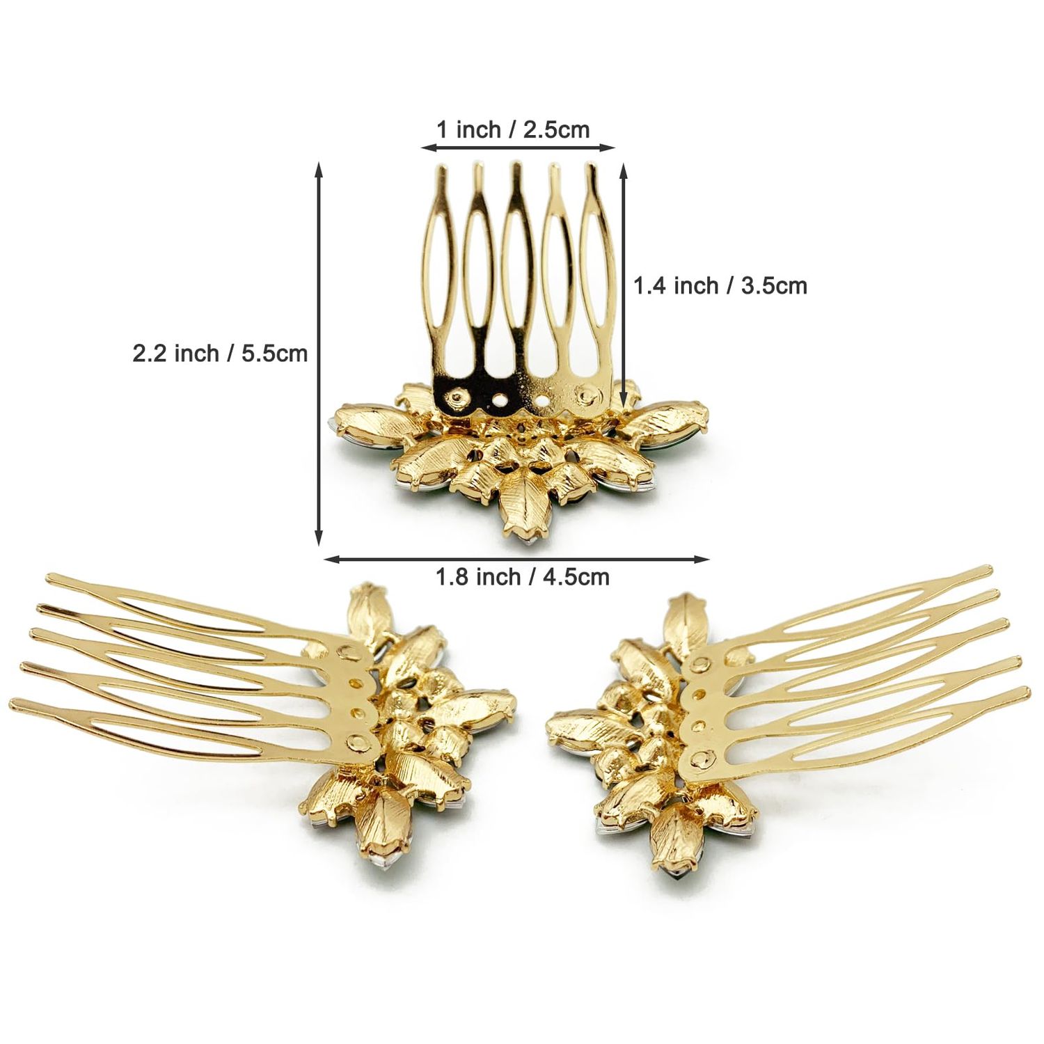 BETITETO Bridal Crystal Hair Piece with Comb 3 Pieces Small Rhinestone Wedding Gold Hair Pins Accessories for Women Girls (Green)