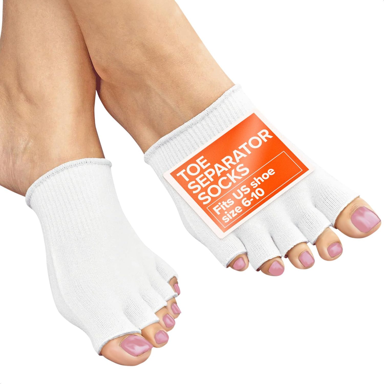 Gel Toe Separator Socks for Women – Pain Relief, Comfortable for Bedtime, Gel Toe Separators for Women Pedicure & Moisturizing, Fits US Sizes 6-10, Soft Cotton, Long-Lasting Design