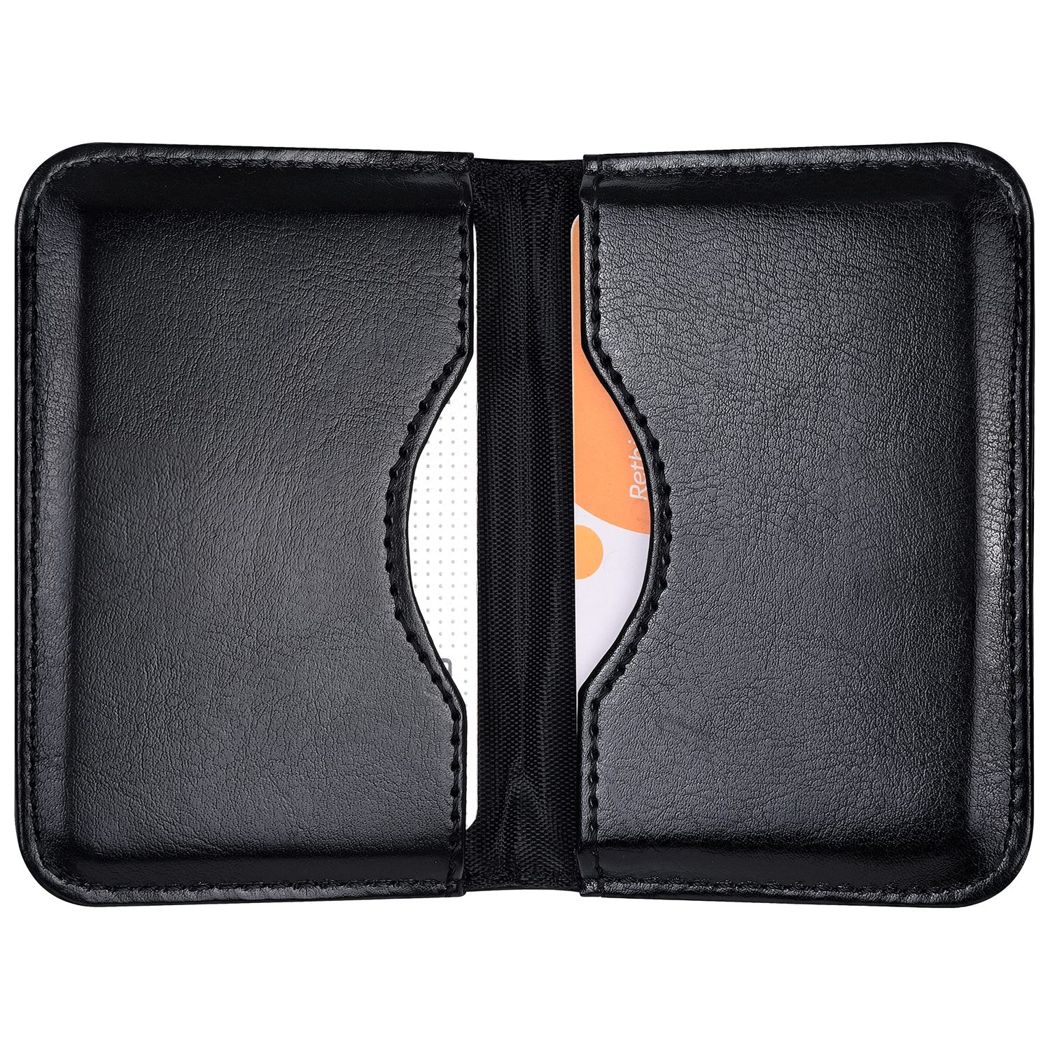 Wisdompro Business Card Holder, 2-Sided PU Leather Folio Pocket Slim Name Card Wallet Case with Magnetic Shut for Men and Women - Black