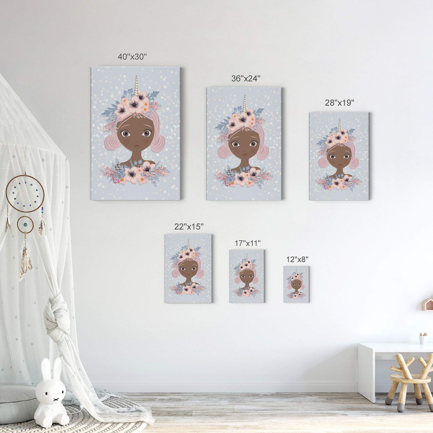 Smile Art Design African American Art Unicorn Girl Wall Decor Unicorn Gift Canvas Print Kids Room Decor Wall Art Baby Room Decor Nursery Decor Ready to Hang Made in The USA- 28x19