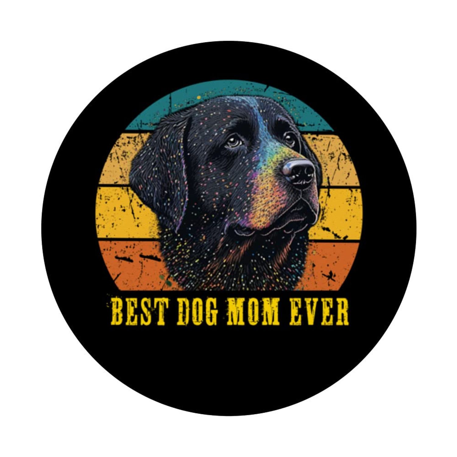 Vintage Best Dog Mom Ever Sunset Retro Flat-Coated dog Mom PopSockets Swappable PopGrip