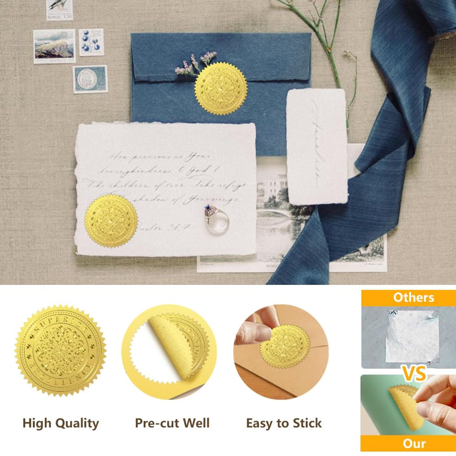 Peacoblue Gold Foil Stickers Seals Embossed Dog Paw 2 Inch 100Pcs, Self Adhesive Gold Around Embossing Stickers for Dog Birthday Gift Decoration, Party Invitation Card, Envelope Seals, Dog Accessories