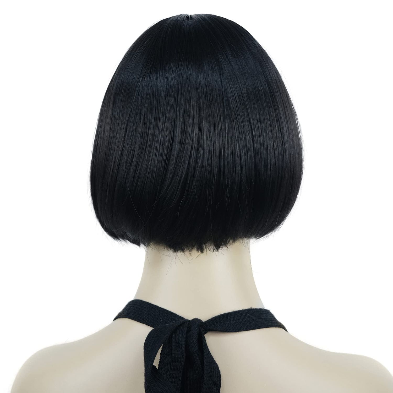 Lydell 6" Straight Short Bob Hair Flat Bangs Cute Central Dot Skin Top Heat Resistant Synthetic Wigs (Natural Black)