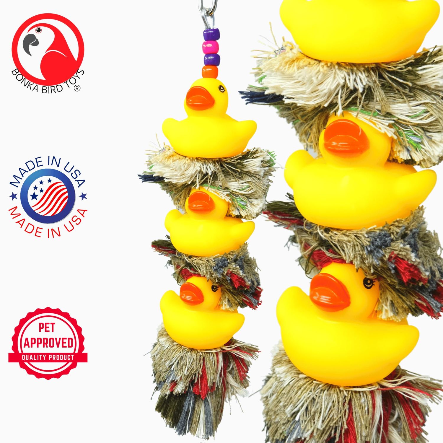 Bonka Bird Toys USA-Made 1124 Triple Ducky Plucker Medium Parrot Preening Cgae Toy, Conure, Quaker, Ringneck, and Similar