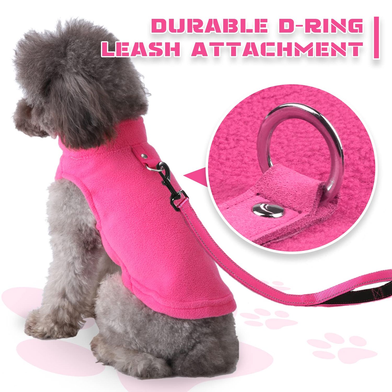 PETCARE Small Dog Sweater Cat Fleece Vest Soft Dog Jacket with Leash O-Ring Fall Winter Warm Pet Pullover Coat Puppy Clothes for Small Dogs Cats Chihuahua Apparel Shih Tzu Costume, Hot Pink