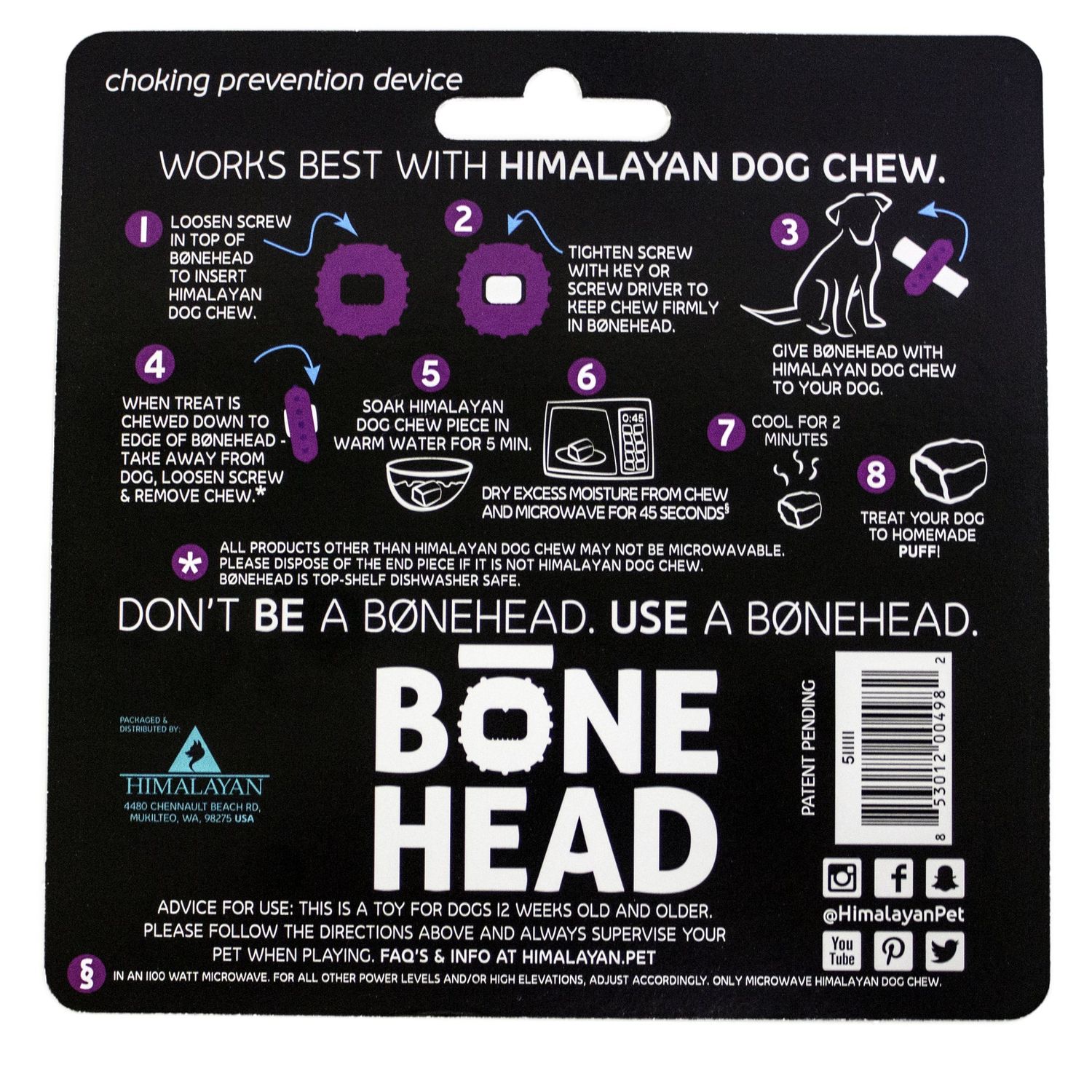 Himalayan Dog Chew Bonehead Small Dog Chew Holder, Secures Chews for Dogs, Chew Smarter and Longer, Stimulate Your Dog, Holds Yak Chews with Screw-in Fastener, 1 Dog Toy
