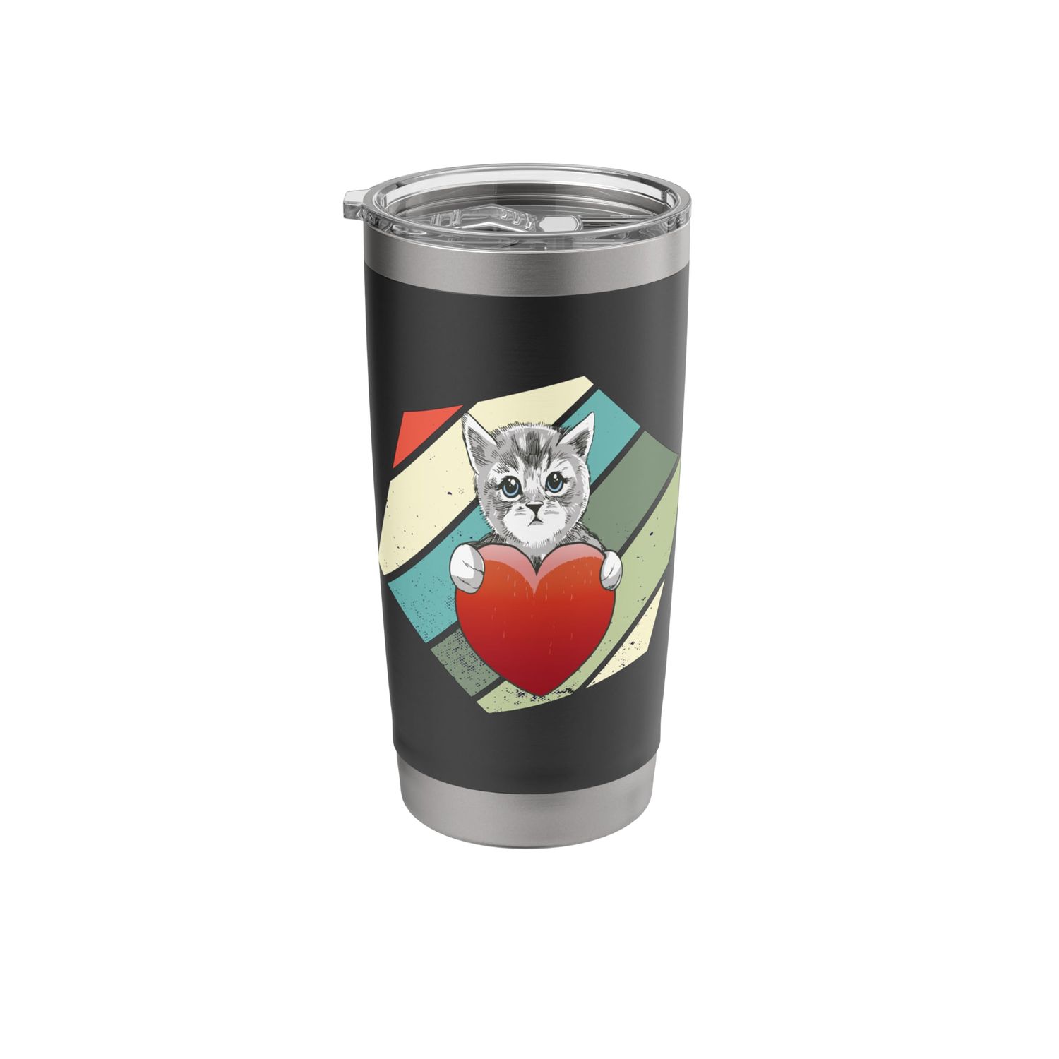 Grey Cat Heart Cat toy Heart Valentine's Day Cat Lover Stainless Steel Insulated Tumbler