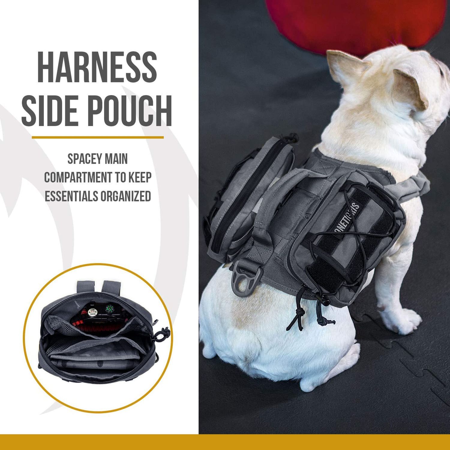 OneTigris Service Dog Vest Harness Saddle Bag Backpack Pouch, Emotional Support, Service Dog in Training,EDC Horizontal MOLLE Pouch for Tool Treat Med(Grey-2 Pack)