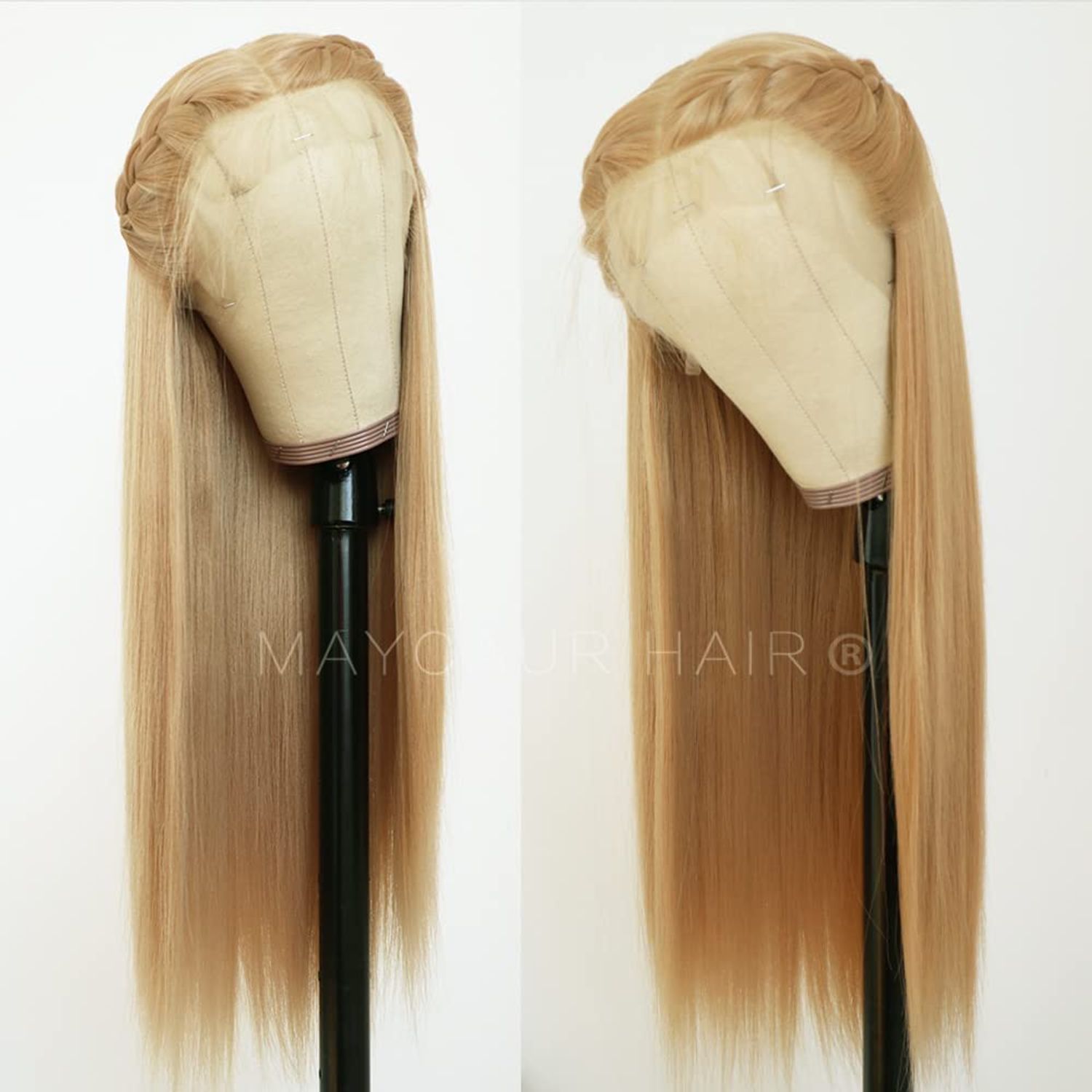 Maycaur Blonde Lace Front Wigs Blonde Wig Long Straight Glueless Hair Heat Resistant Fiber Hair Synthetic Lace Front Wigs for Fashion Women 24 Inch