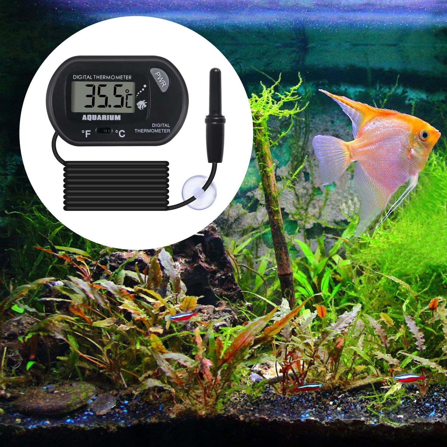 2Pack Digital Aquarium Thermometer Fish Tank Thermometer, Water Thermometer with Large LCD Display, Reptile Thermometer for Vehicle Reptile Terrarium Fish Tank Refrigerator.