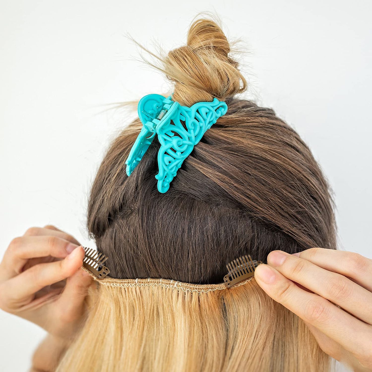30 Pieces 32 mm 9-teeth Hair Extension Clips Hair Extension Wigs Snap Clips Comb Small Snap Wig Accessories Clips for Women Hair Extensions DIY (Light Brown)