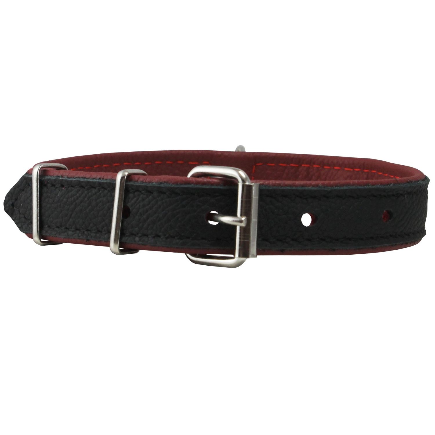 Genuine Black Leather Metal Bone Studs Soft Black Leather Padded Dog Collar 3/4" Wide. Fits 10"-14" Neck.