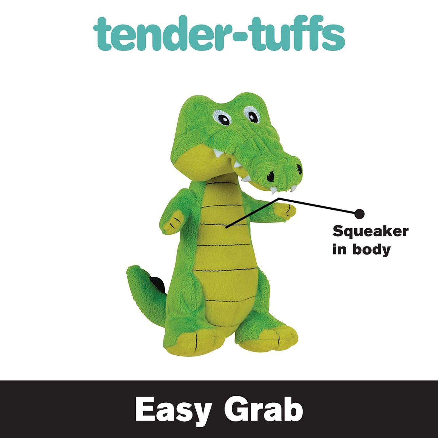 SmartPetLove Snuggle Puppy Tender-Tuffs Easy Grab - Plush Dog Toys - Standing Stuffed Green Crocodile with Tough Puncture Resistant Squeaker