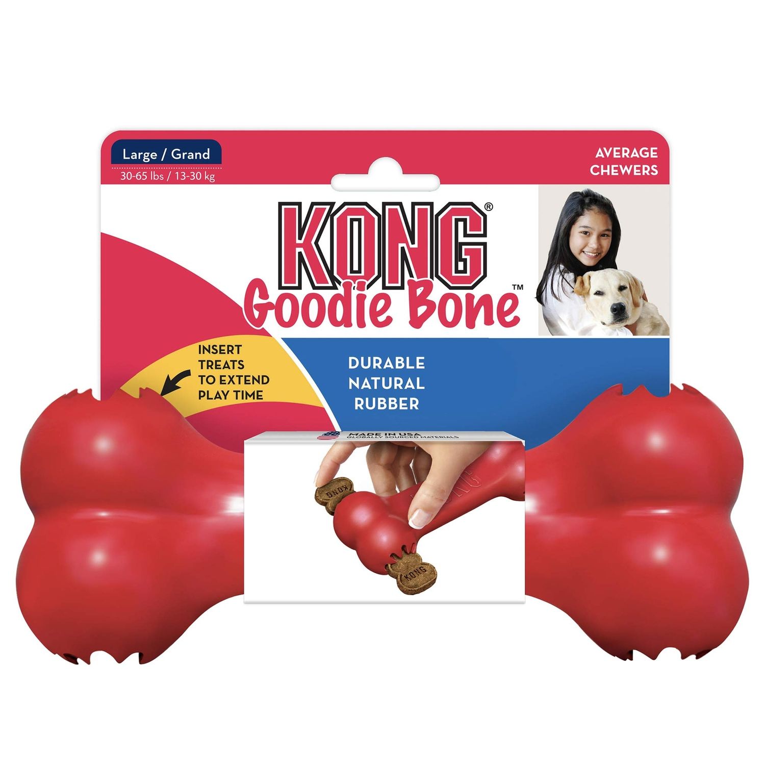 KONG Goodie Bone Durable Chew Toy for Dogs Stuffable Red Rubber Toy 1 Pack