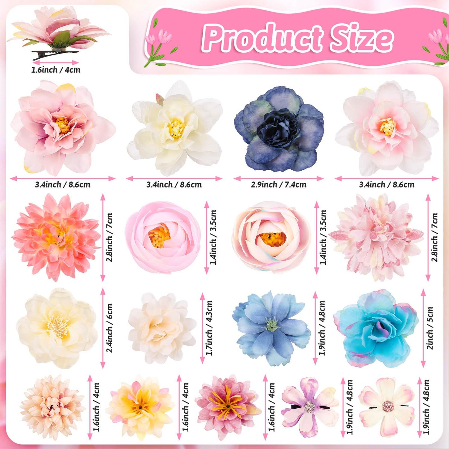 Thrilez 26 Pieces Flower Hair Clips Flower Hair Barrettes for Women, Flower Hair Accessories Hawaiian Boho Hairclip for Girls, Silk Flower Hair Clips for Beach Party Bridal Wedding Event Decor