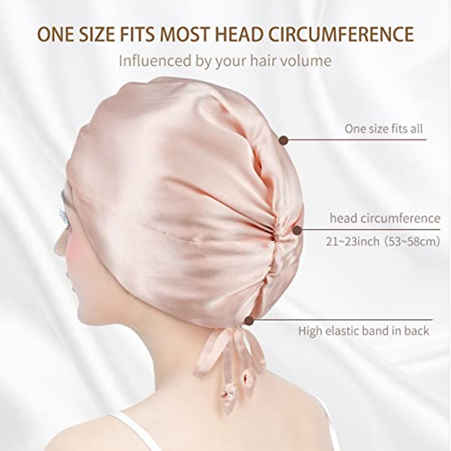 OLESILK 22 Momme Silk-Bonnet for Sleeping, 22 Momme 100% Mulberry Silk Sleep Cap for Women, Silk Hair Wrap for Curly Hair, Pink