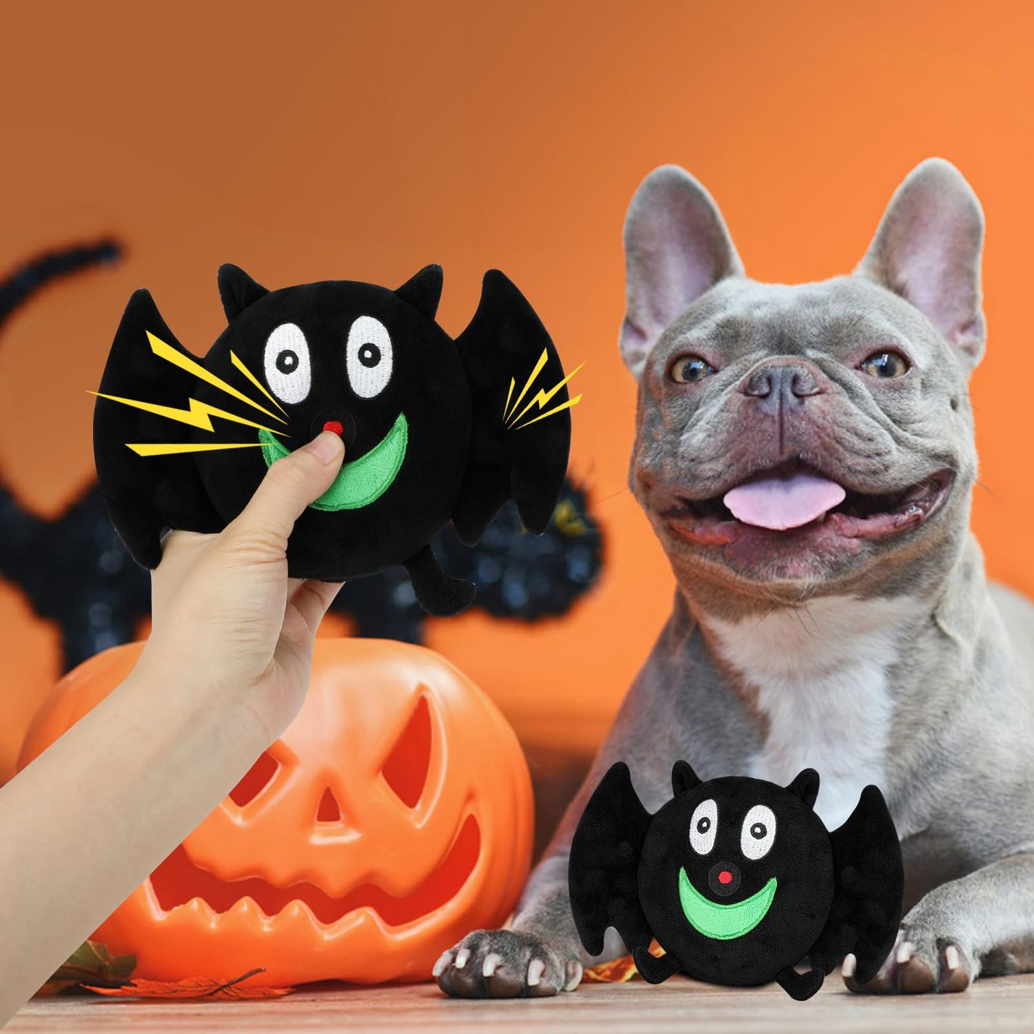 YUEPET 2 Packs Halloween Squeaky Dog Chew Toys, Funny Bat Ghost Plush Dog Toys with Crinkle Paper, Durable Stuffed Dog Toys for Cleaning Teeth for Puppies Small Medium Dogs