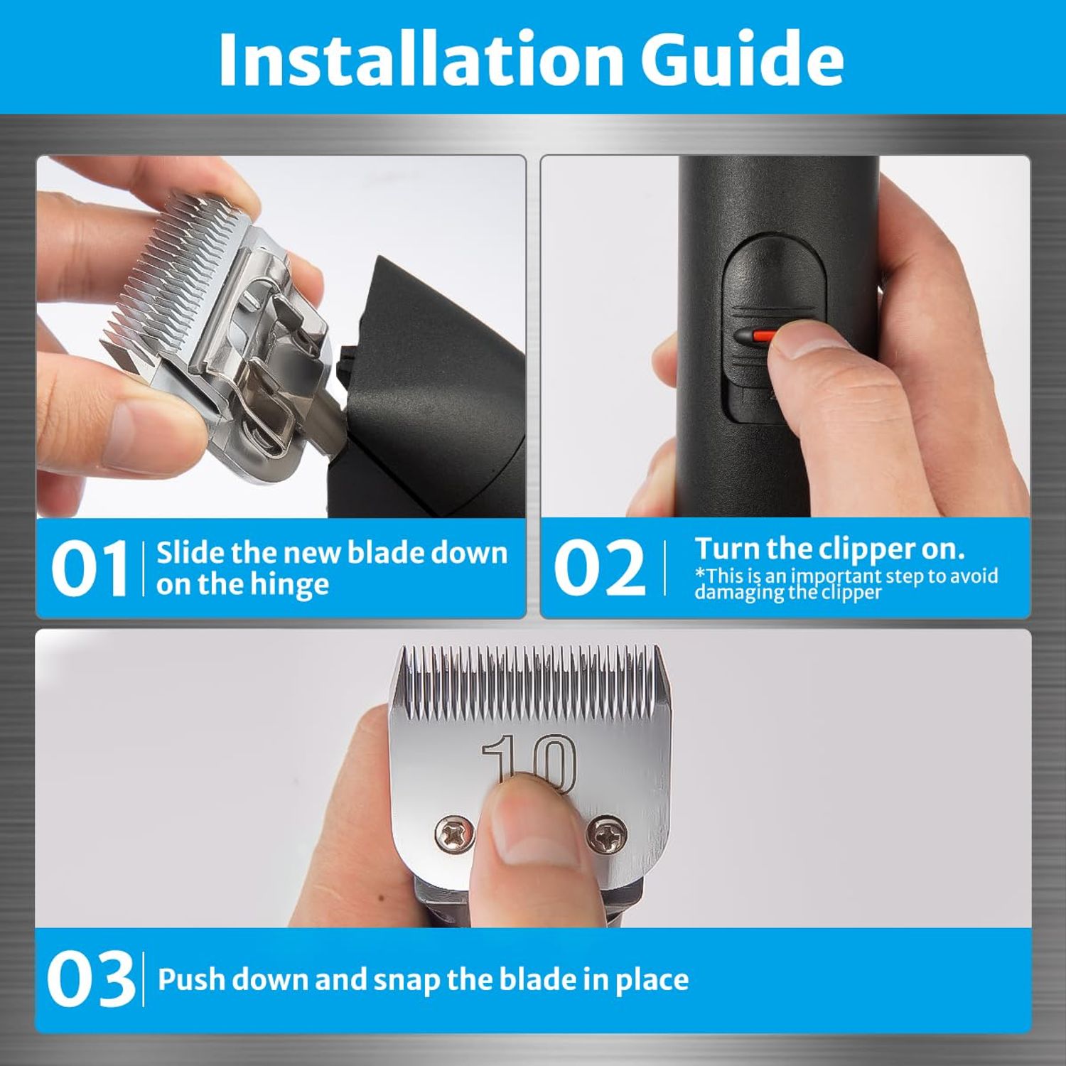 Size 10 Clipper Blade Dog Grooming Fits for Most Andis dog clippers, Wahl KM Series and Oster A5, 1.5mm (1/16 inch) Length