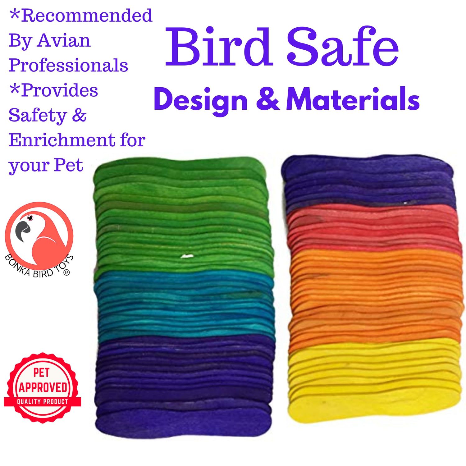 Bonka Bird Toys Natural and Colored Ice Cream Sticks Foot Talon Craft Part Pet Parrot, Conures, Parakeets, Ringnecks, and Similar Breeds (1229 Pk80 Colored)