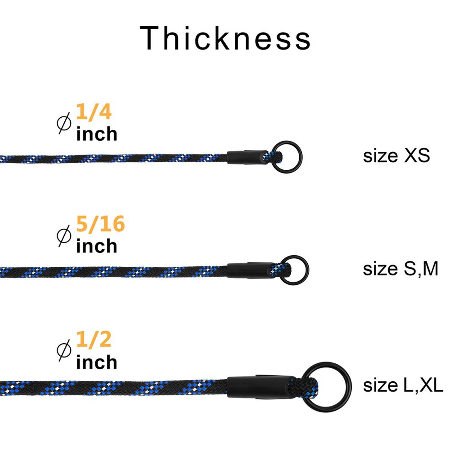 BronzeDog Rope Pro Training Dog Collar Braided No Pull Quick Release Round Lead Collars for Dogs Small Medium Large Puppy (M - 19.7" Long, Blue)