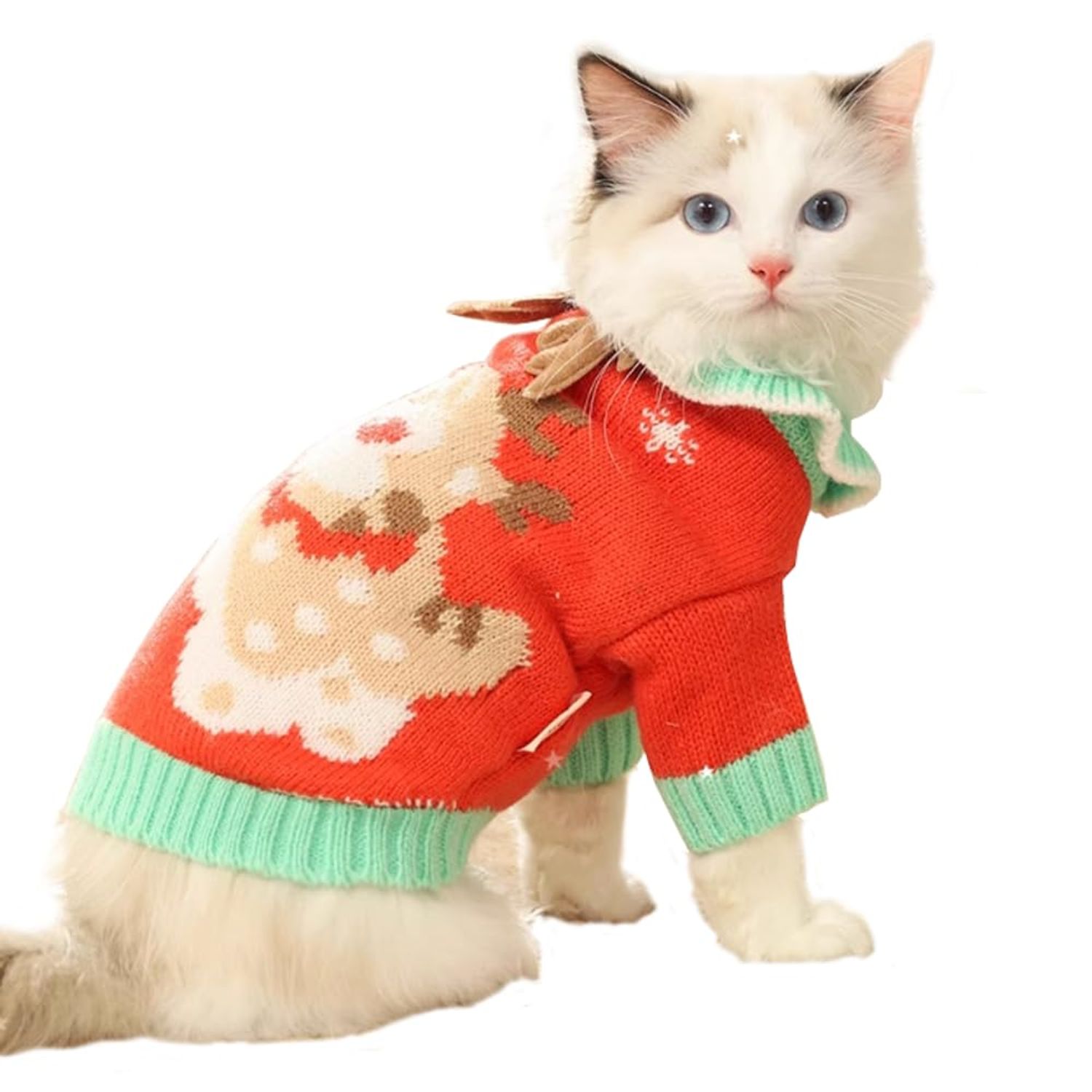 Anelekor Christmas Dog Outfit Red Puppy Sweater for Small Dog Girl Elk Cat Knitwear with Antlers Reindeer Knitted Pet Clothes for Kitten Chihuahua Yorkie Toy Poodle XXS (Elk, Small)