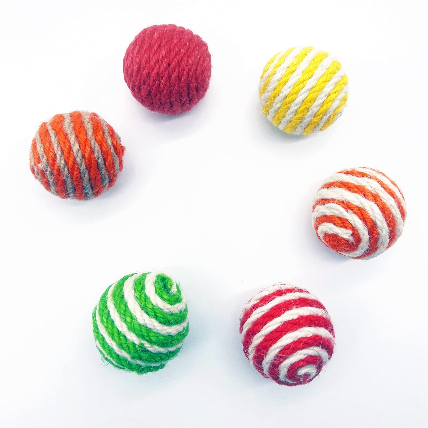 Qusmeiyici 6Pcs Cat Sisal Balls Toy, Best Cat Toys for Indoor Cats - Cat Nip Toys & Woven Wool String Rattle Ball Toy Set for Cats(Random Color)