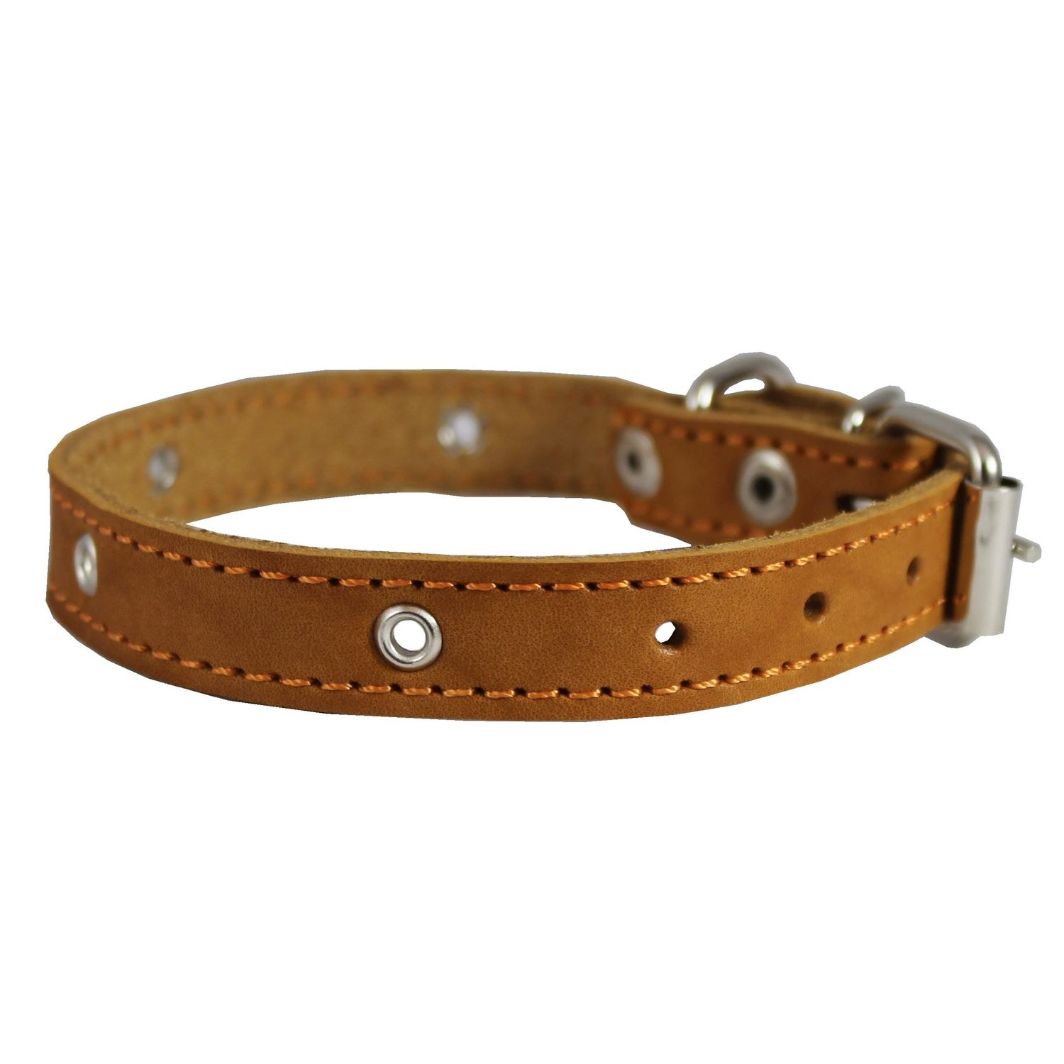Real Leather Studded Dog Collar 15" x5/8" Tan Fits 10.5"-13.5" Neck