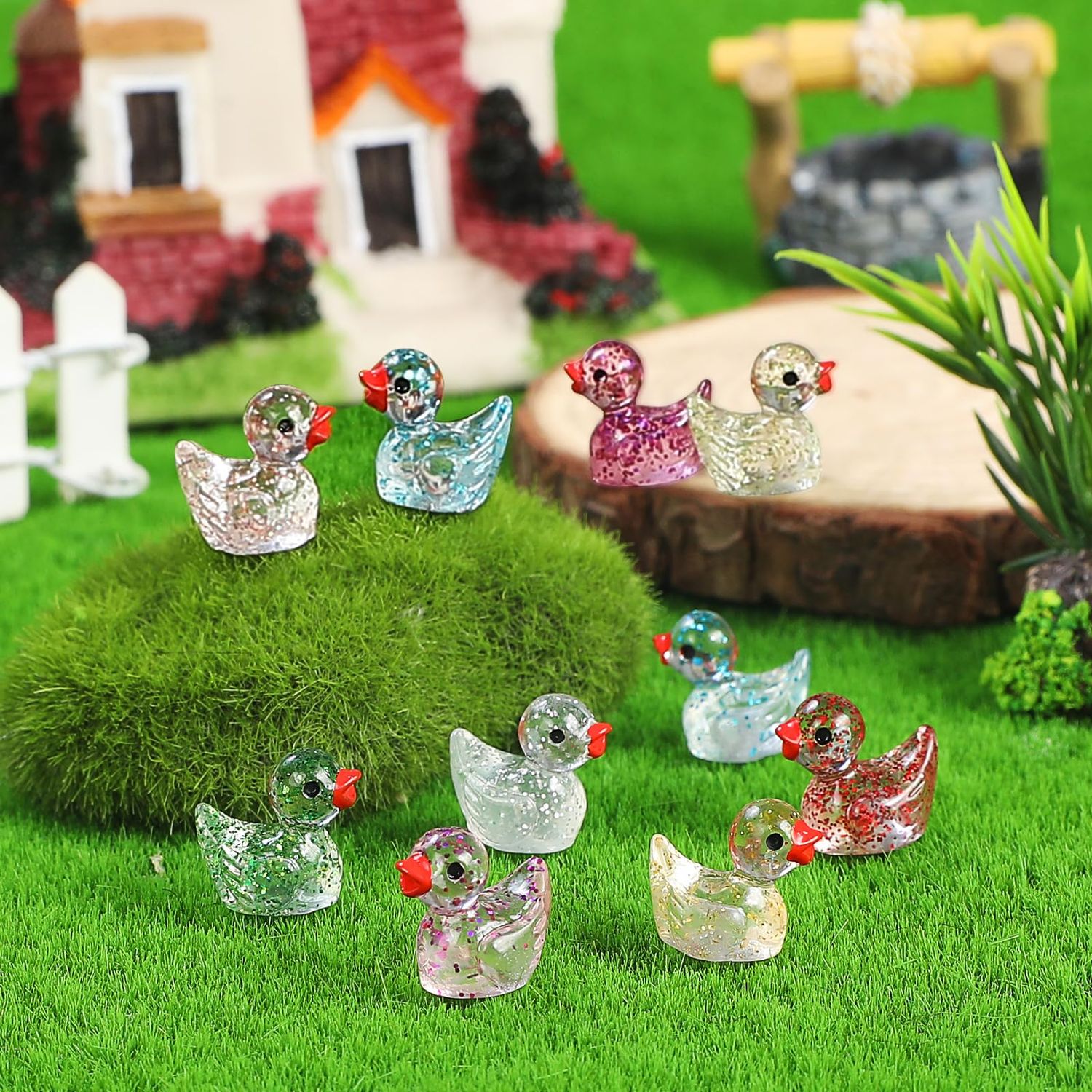 EKisemio 120 Pcs Mini Ducks Glitter Resin Ducks Tiny Ducks Mini Resin Animals Figures to Hide for Fairy Garden Accessories Micro Landscape Aquarium Ornaments Kit Dollhouse Decor Crafts