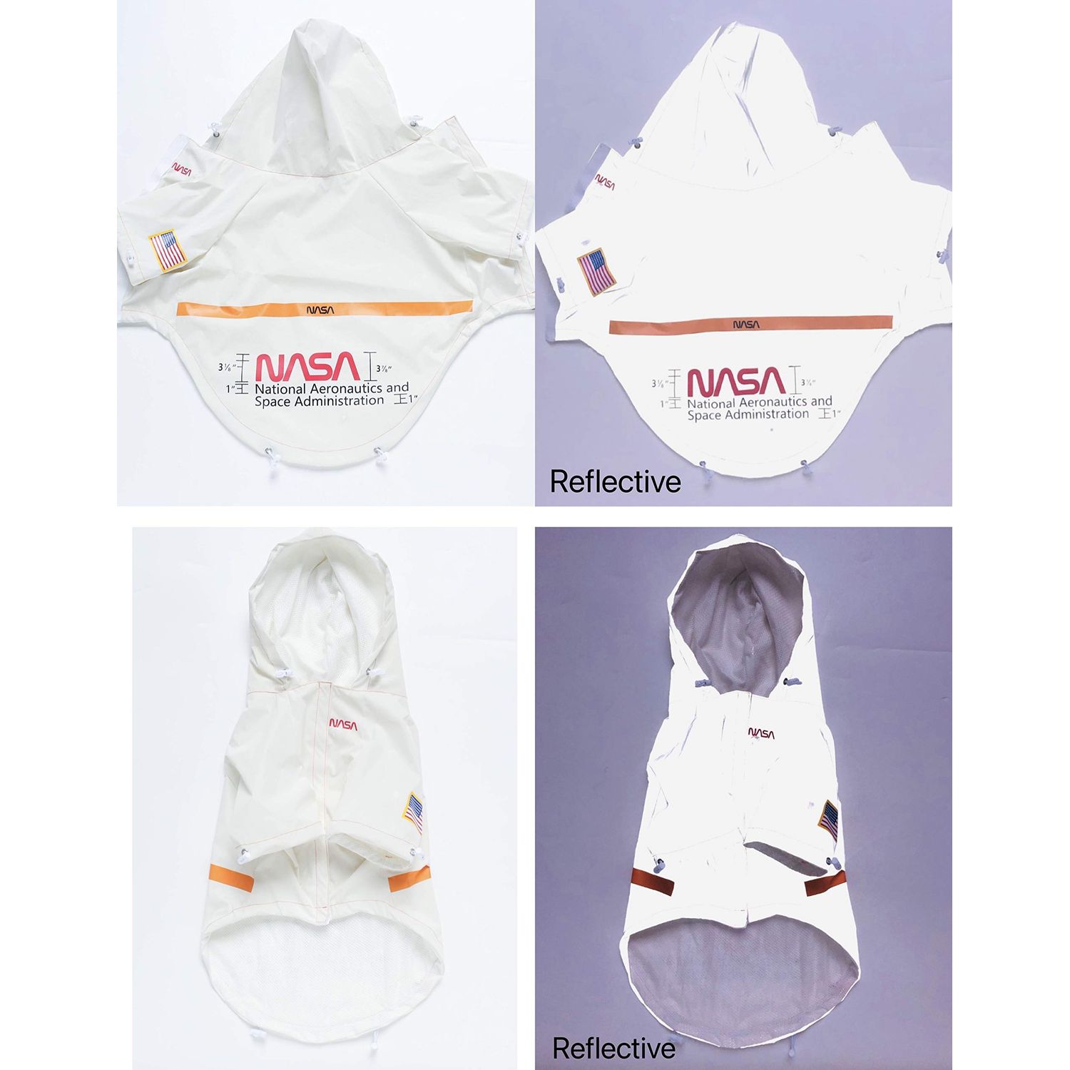 ChoChoCho NASA Dog Raincoats, Reflective Rain Jacket Water Proof, Dog NASA Costume, Dog Clothes, Pet Stylish Streetwear Outfit for Dogs Cat Puppy Small Medium Large (White, 4XL)