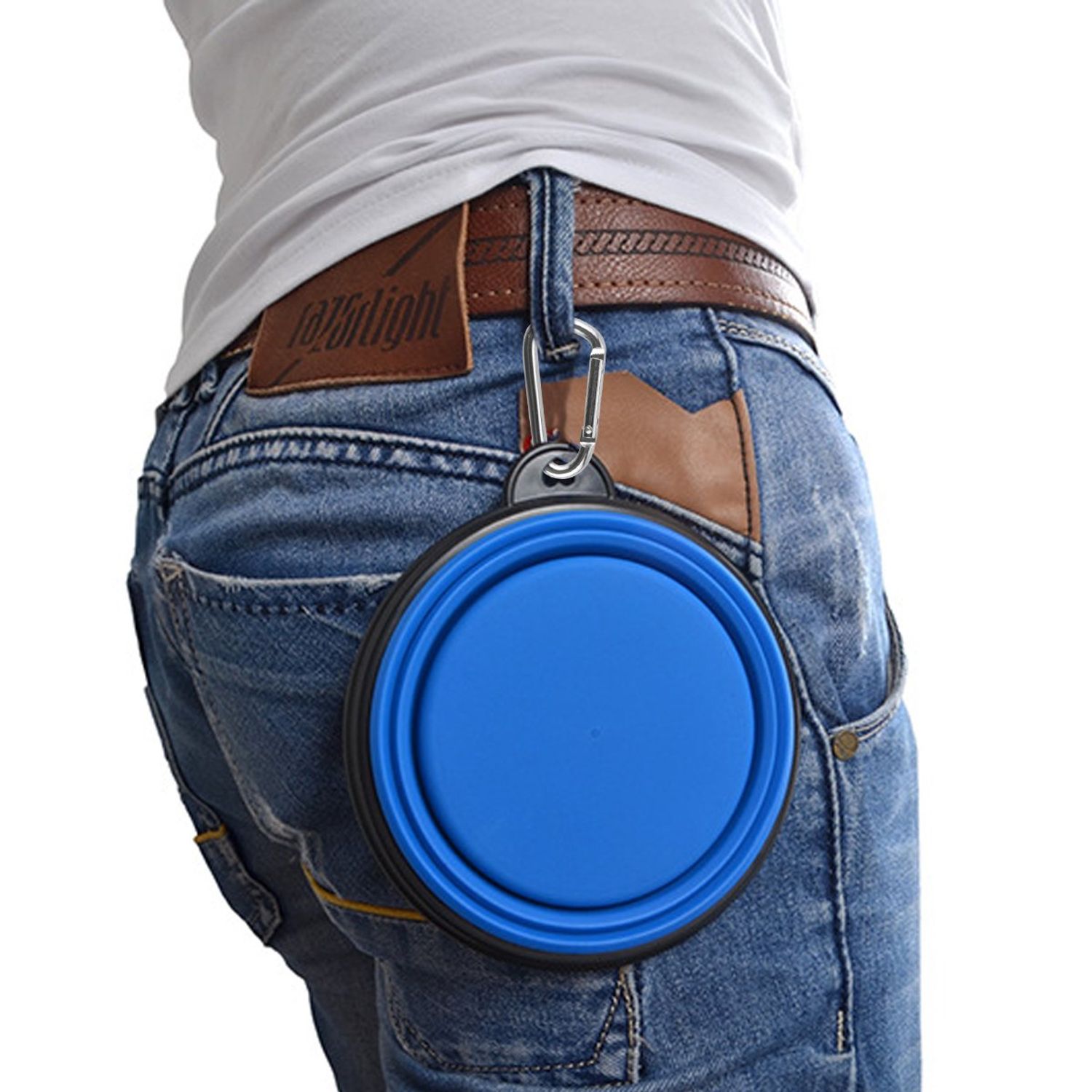 Guardians Large Collapsible Dog Bowls, 34oz Travel Water Food Bowls Portable Foldable Collapse Dishes with Carabiner Clip, 2 Pack (Green+Blue)