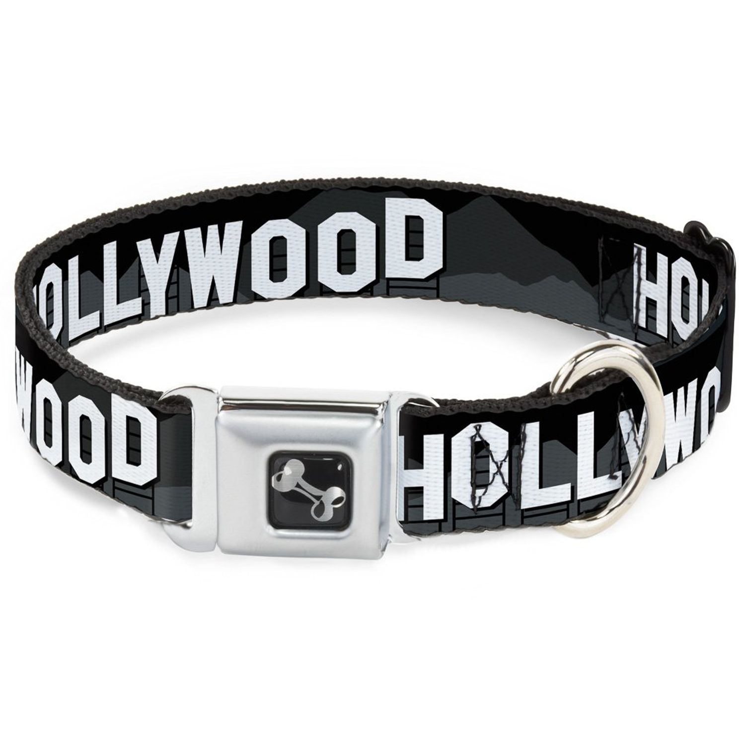 Buckle-Down 11-17" Hollywood Sign Skyline Black/Grays/White Dog Collar Bone, Medium