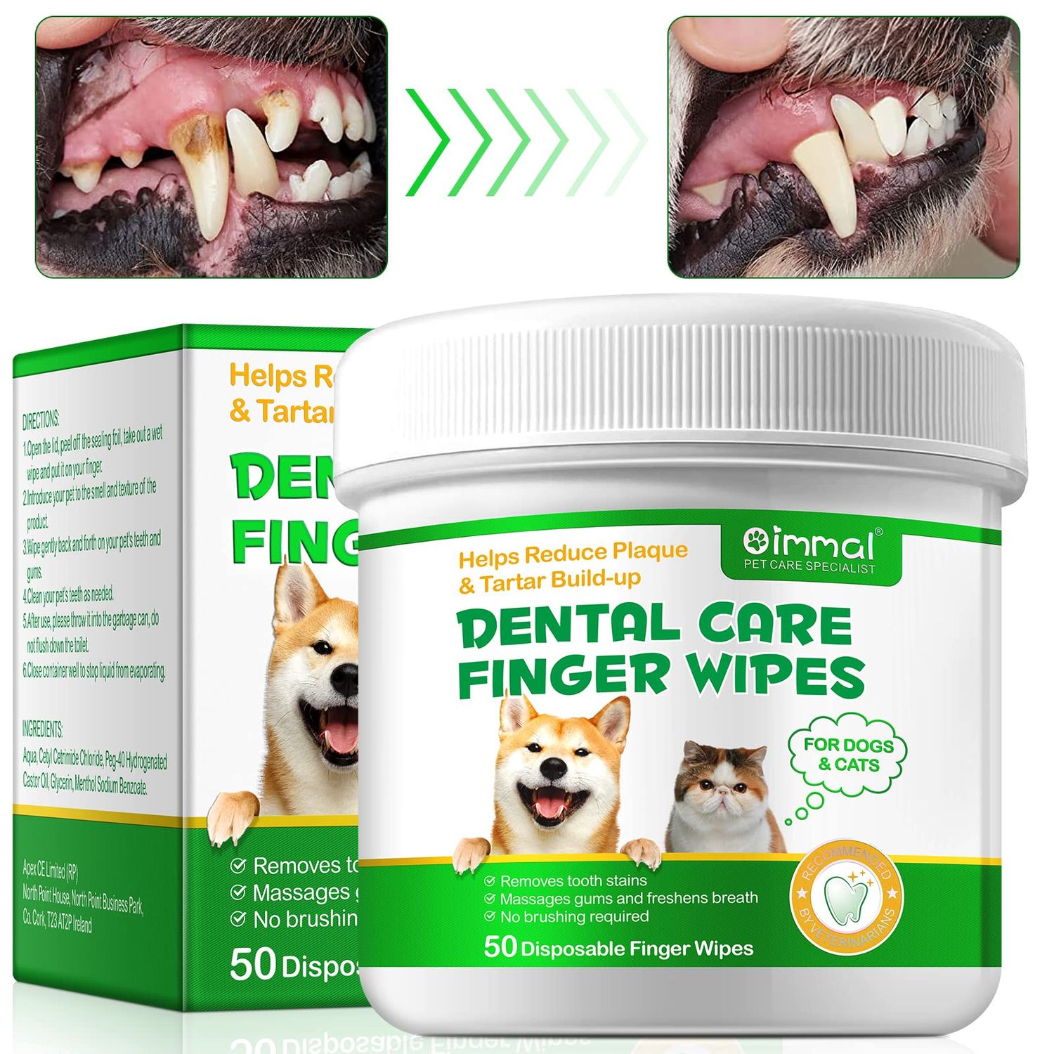 RTBYUE Teeth Cleaning Wipes for Dogs & Cats, Reduces Plaque & Freshens Breath Finger Wipes, Disposable Gentle Cleaning & Gum Care Pet Wipes (50PCS-Finger Cots)