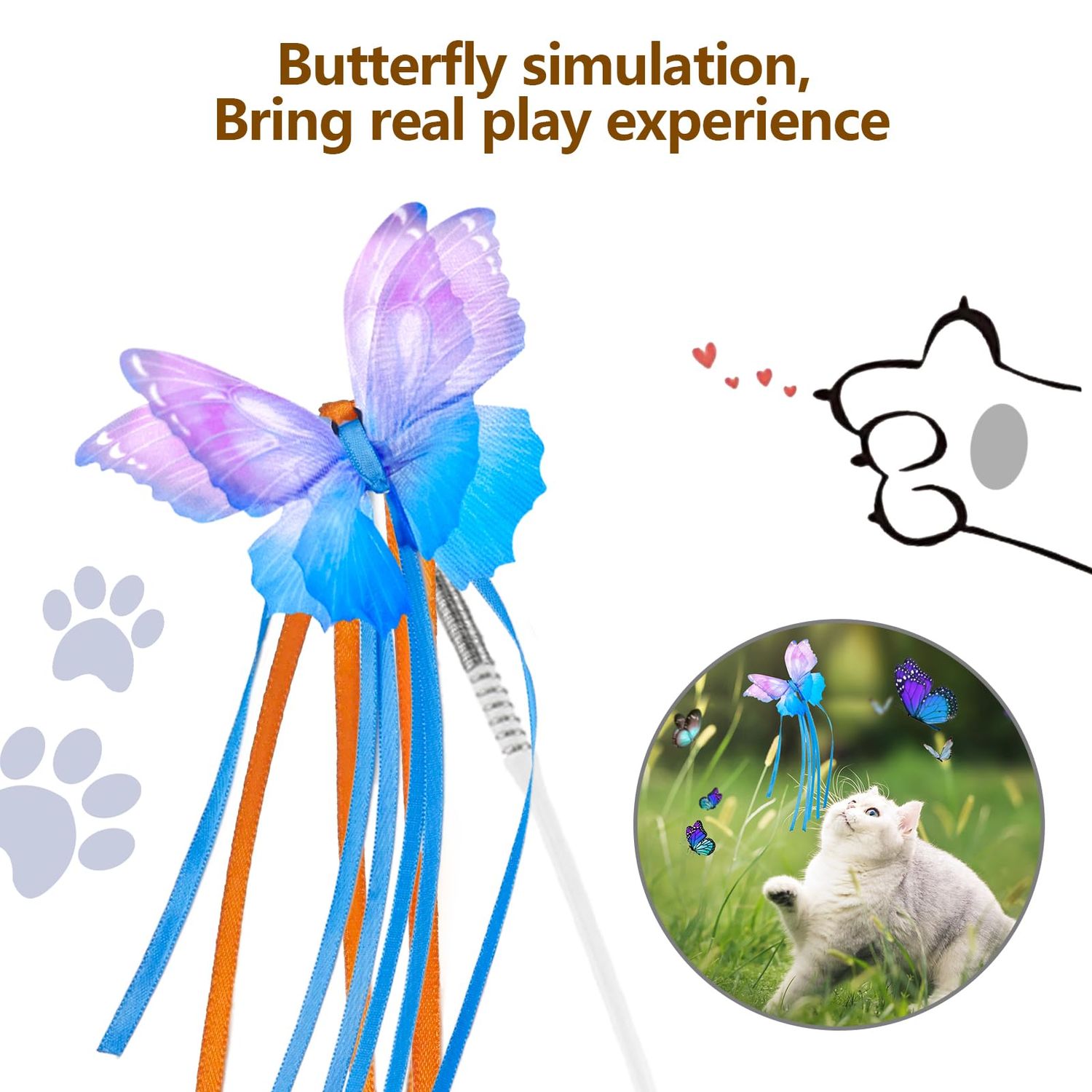 ORSDA 12 PCS DIY Replacement for 5 in 1 Cat Toys Interactive Kitten Toys for Indoor Cats with Feather Spinning Flying Ribbon, Butterfly, Crinkle Balls
