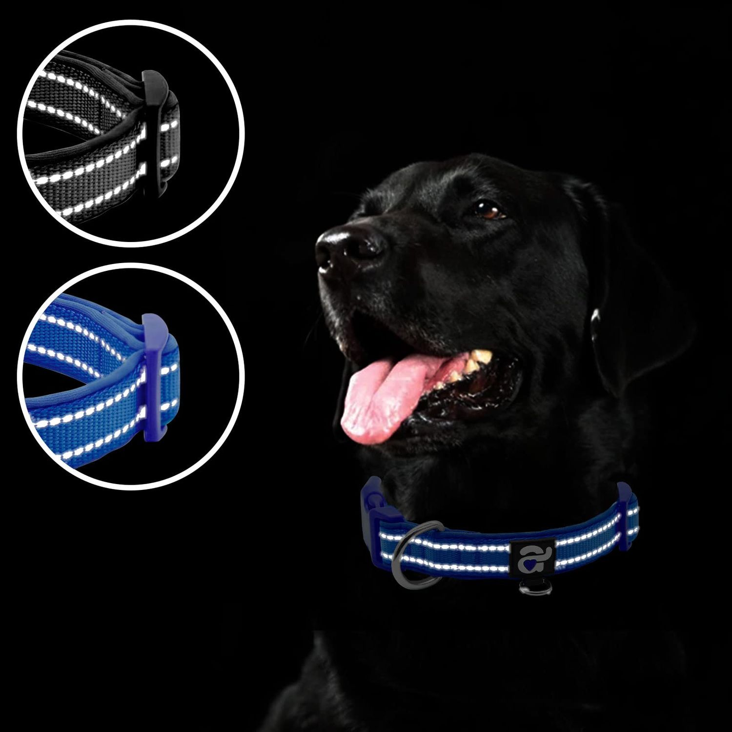azuza 2 Pack Neoprene Padded Dog Collar for Small Dogs, Reflective Dog Collar with ID Tag Ring, Adjustable Safe and Comfy Dog Collars,Royal Blue/Black,XS