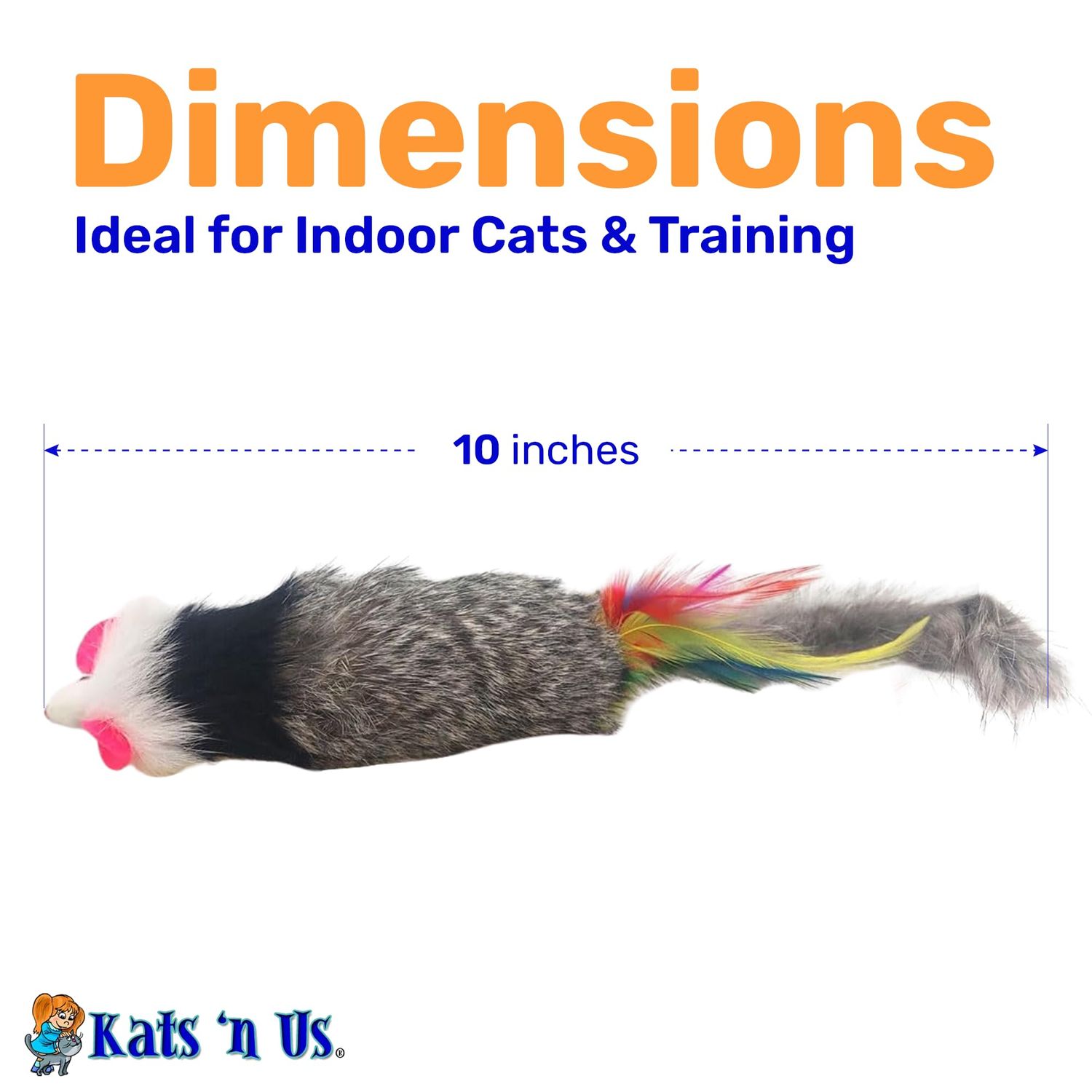 Kats'N Us Dat Darn Ferret with Feathers Real Rabbit Fur Cat Toy- Furry Cat Toys, Cat Stuffed Animal, Cat Entertainment for Indoor Cats and Kittens, Interactive Cat Toys - 10 Inches