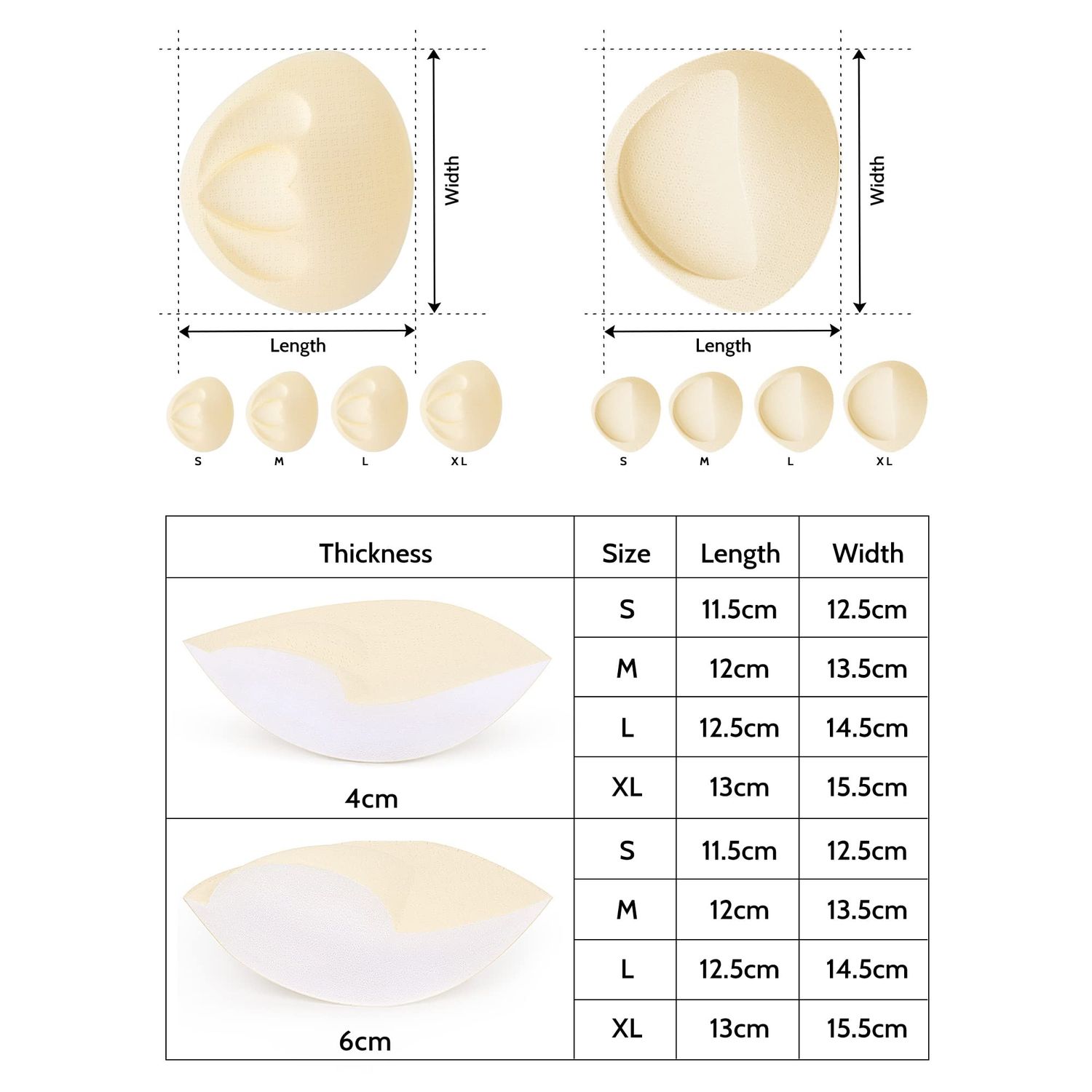 FOOT OF THE TREE Super Thick Bra Pads Inserts 3 Pairs Removable Breast Enhancers Push Up Bra Cups Paddings,BE4CM-S