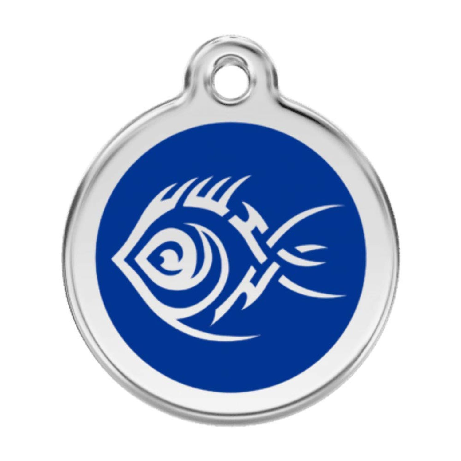 RedDingo enamel pet id tag, medium, "Tribal Fish", Hot Pink